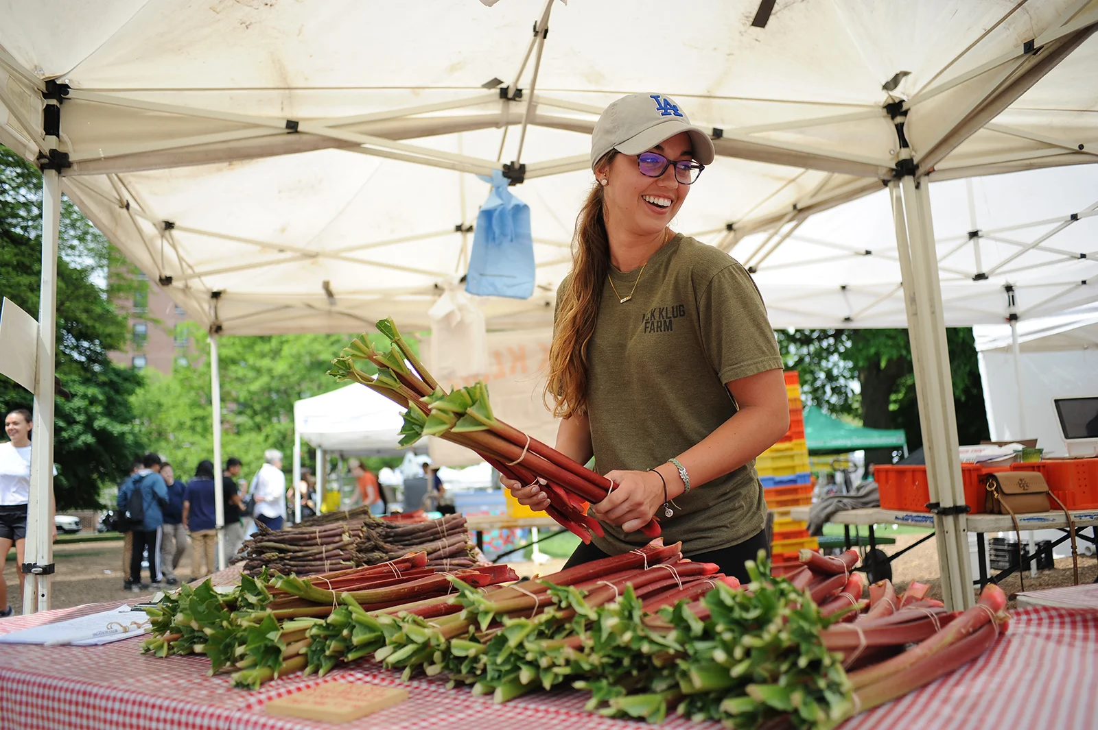  Abby Schilling from the Mick Klug Farm (St Joseph, MI) arranging assortment of their produce at the Green City Market in Lincoln park. | Victor Hilitski/For the Sun-Times 