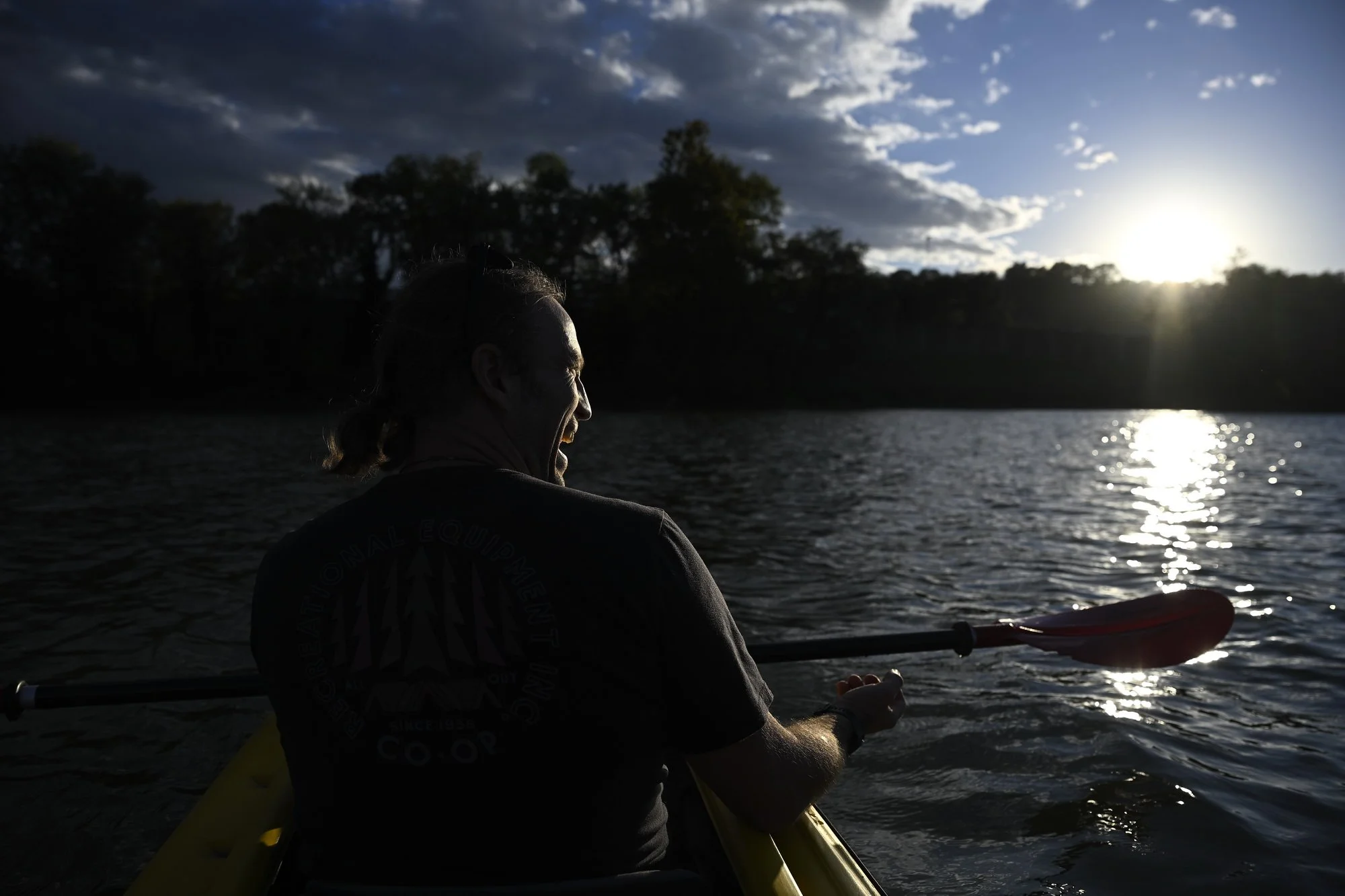  John Meng, 46, a Maysville native, kayaks on the Ohio River during a lunch break from his work as a security compliance professional. Meng is developing a kayak rental venture, Hole in the Wall Kayaking, to share his passion for water sports. 