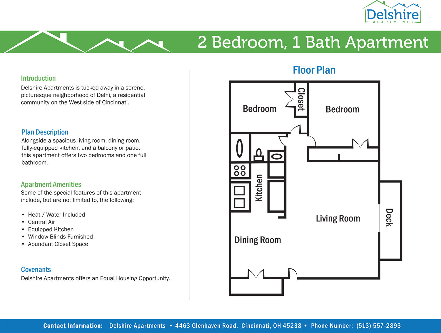 2 Bed 1 Bath Delshire Apartments