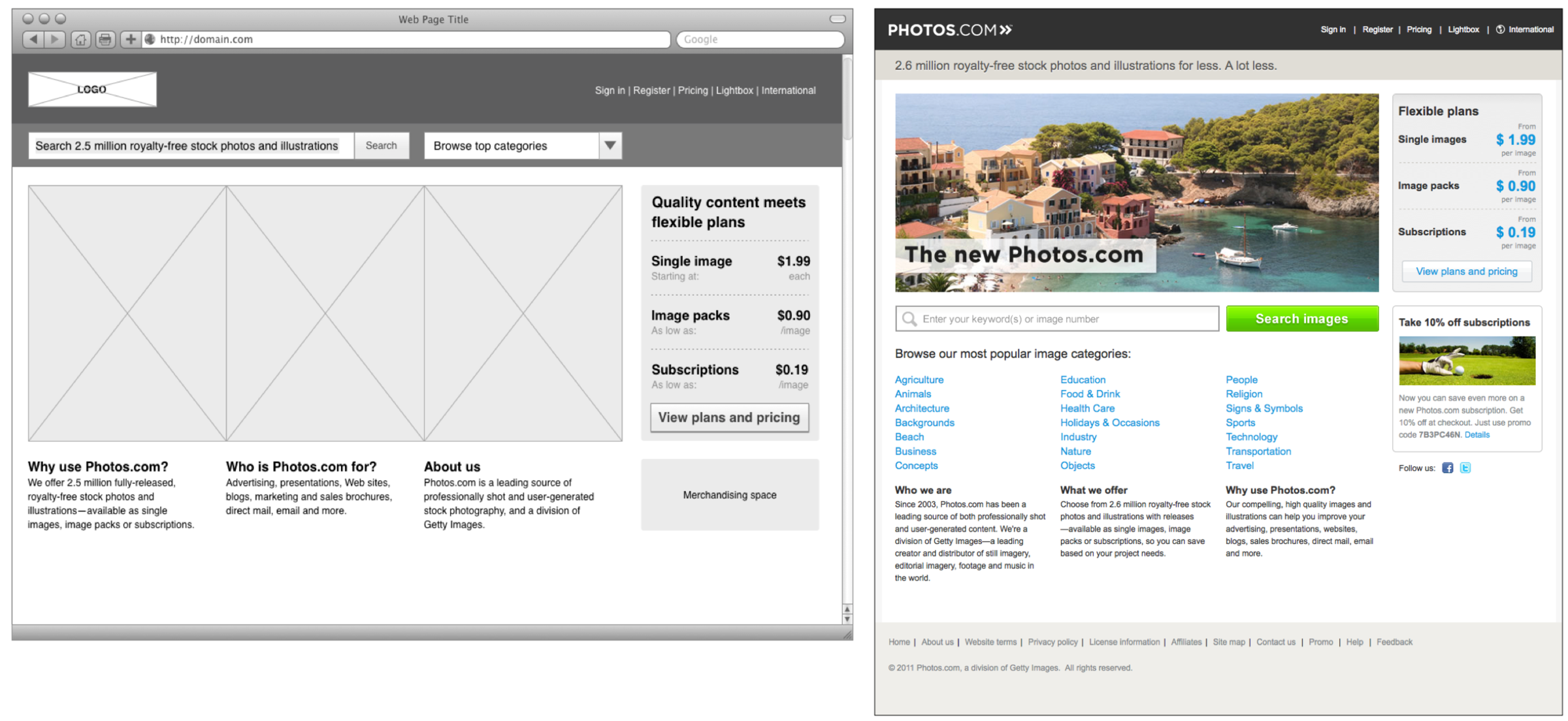  Photos.com Landing Page wireframe &amp; prototype 