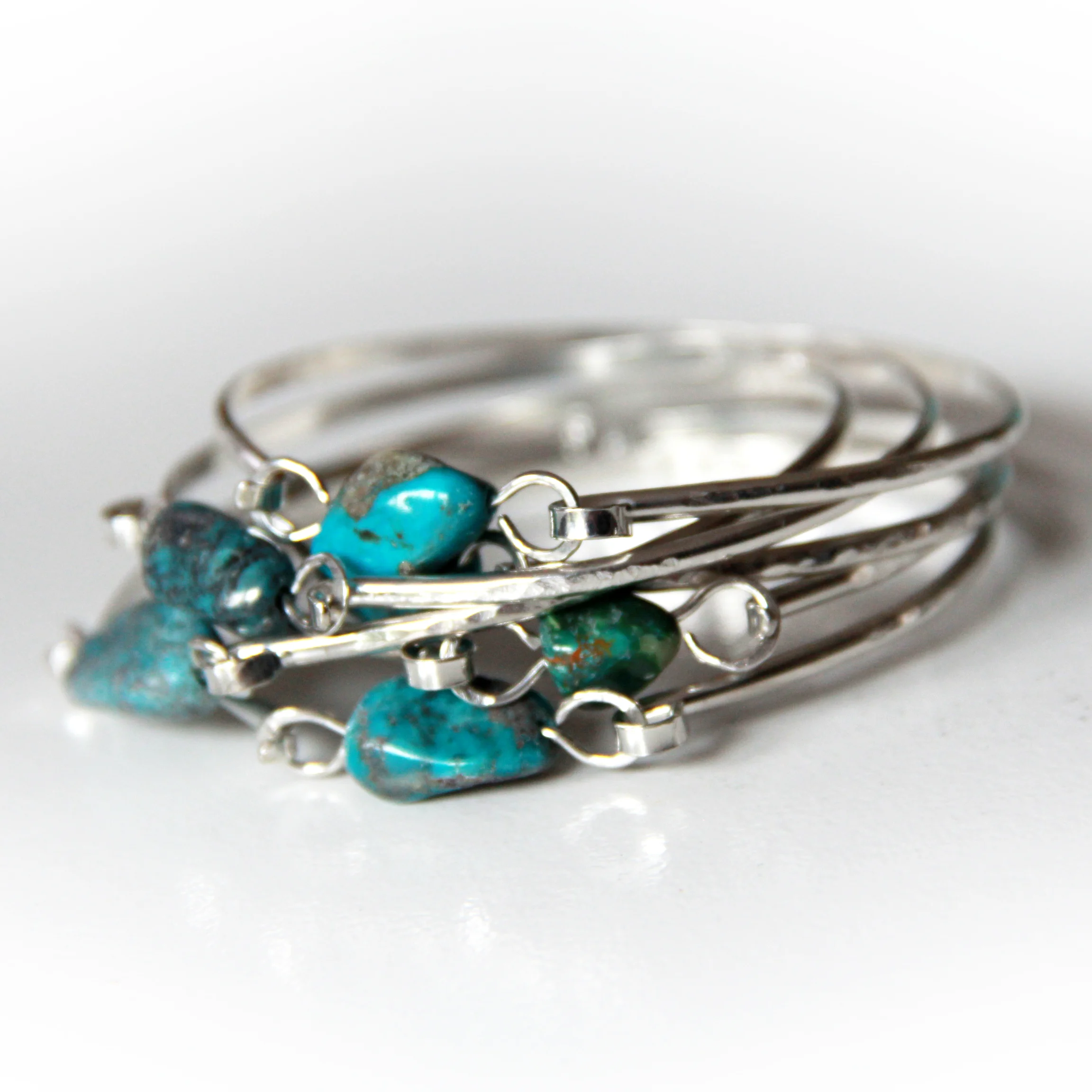 TURQUOISE NUGGET AND STERLING SILVER TENSION BRACELET