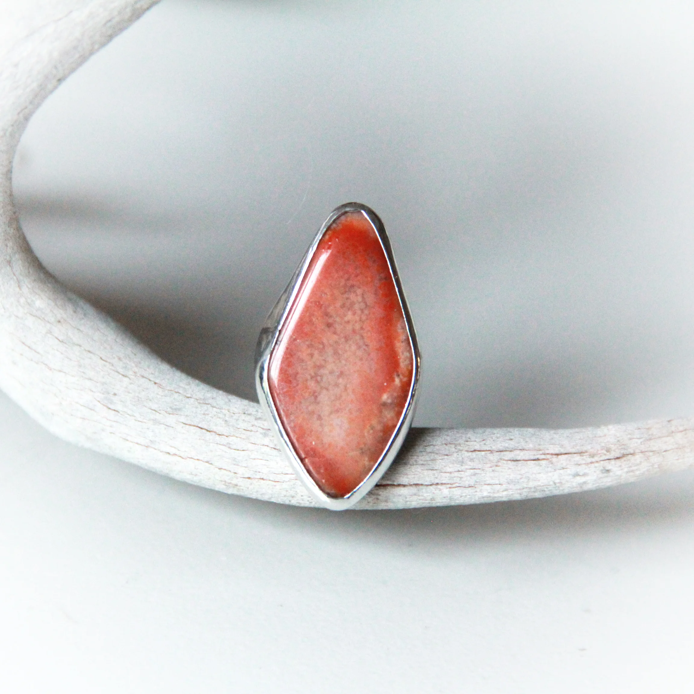 ORANGE CARNELIAN AND STERLING SILVER. SIZE 6. DAY TWENTY-THREE RING. 