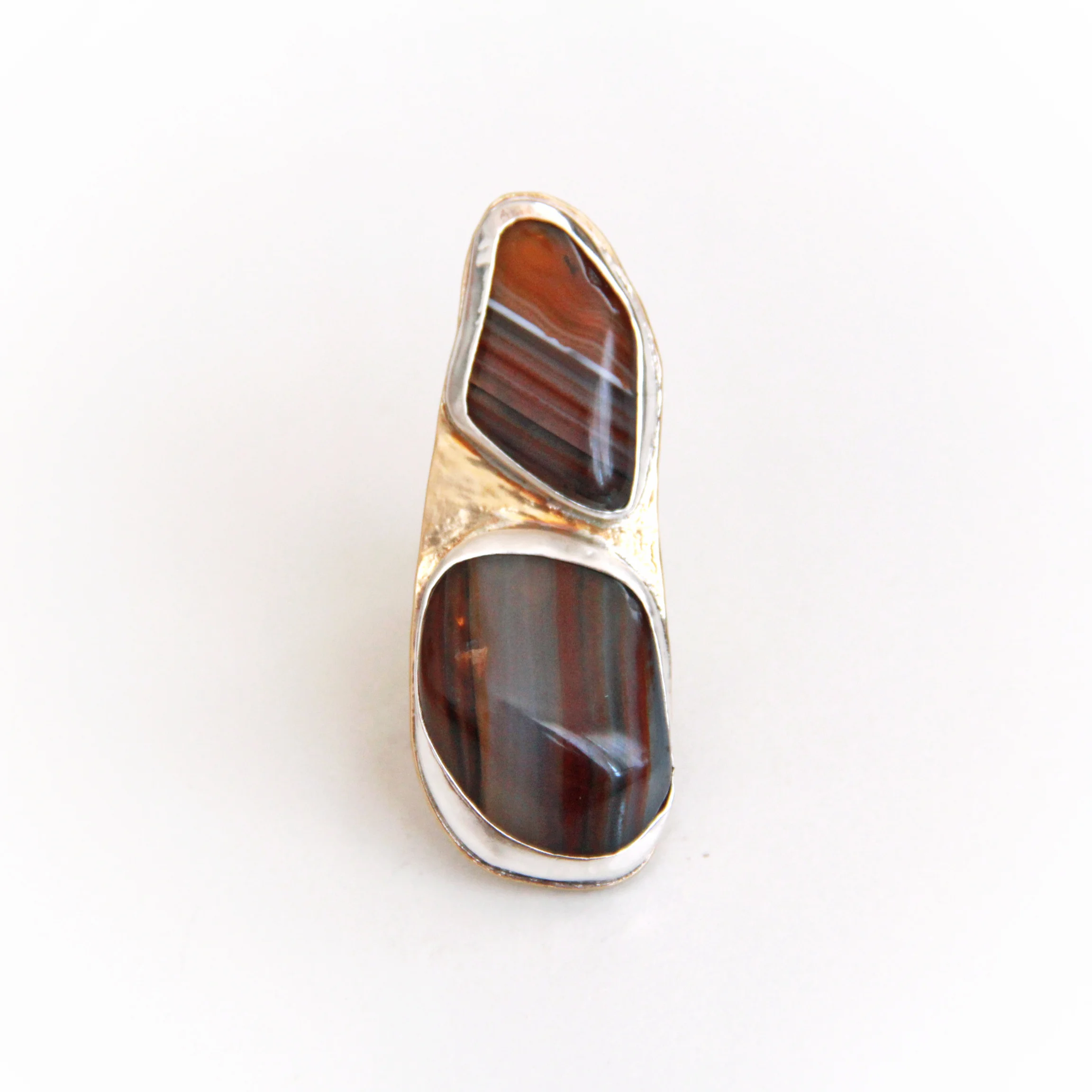 BANDED AGATE & SOLID BRASS RING SIZE 7