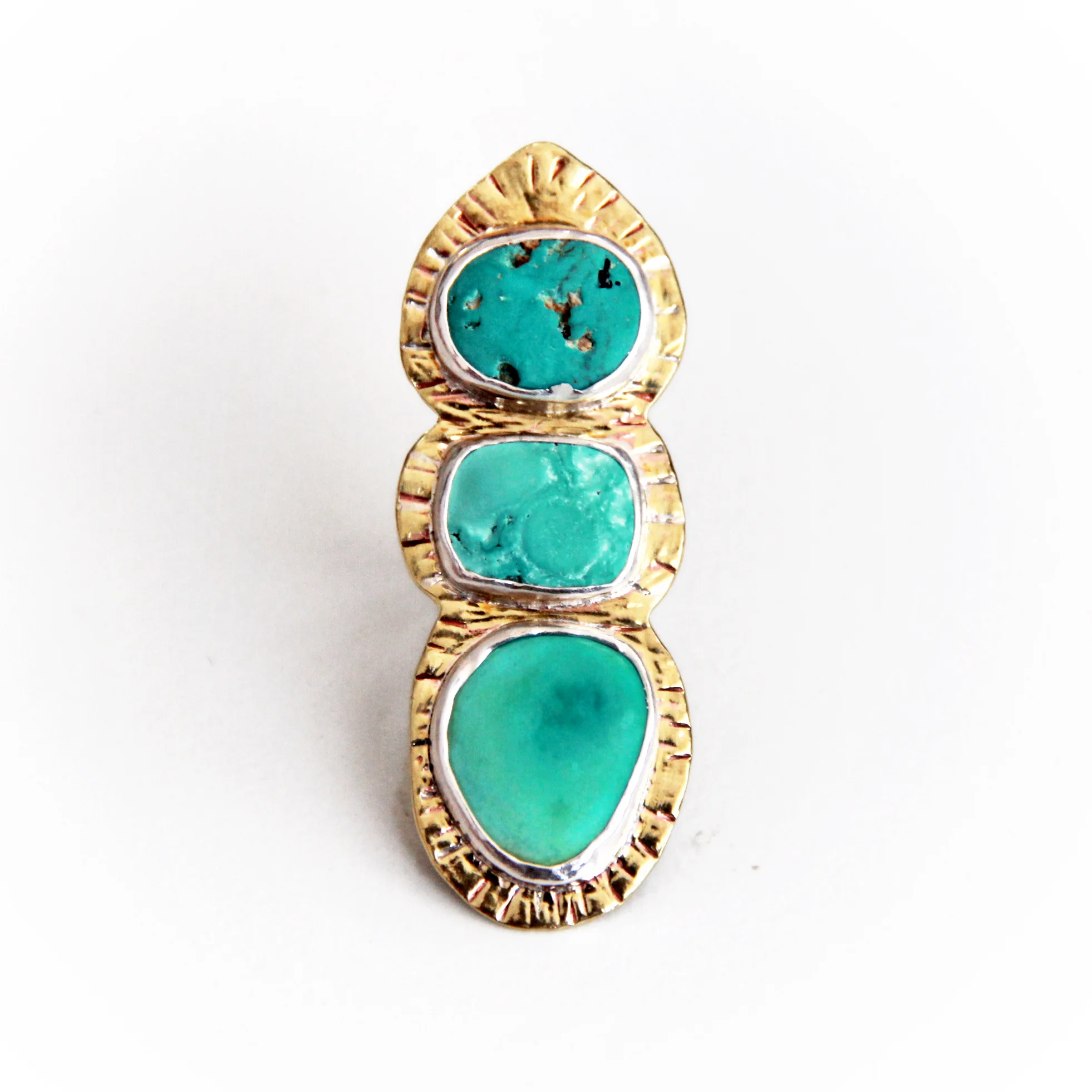 TURQUOISE & BRASS STATEMENT RING SIZE 7