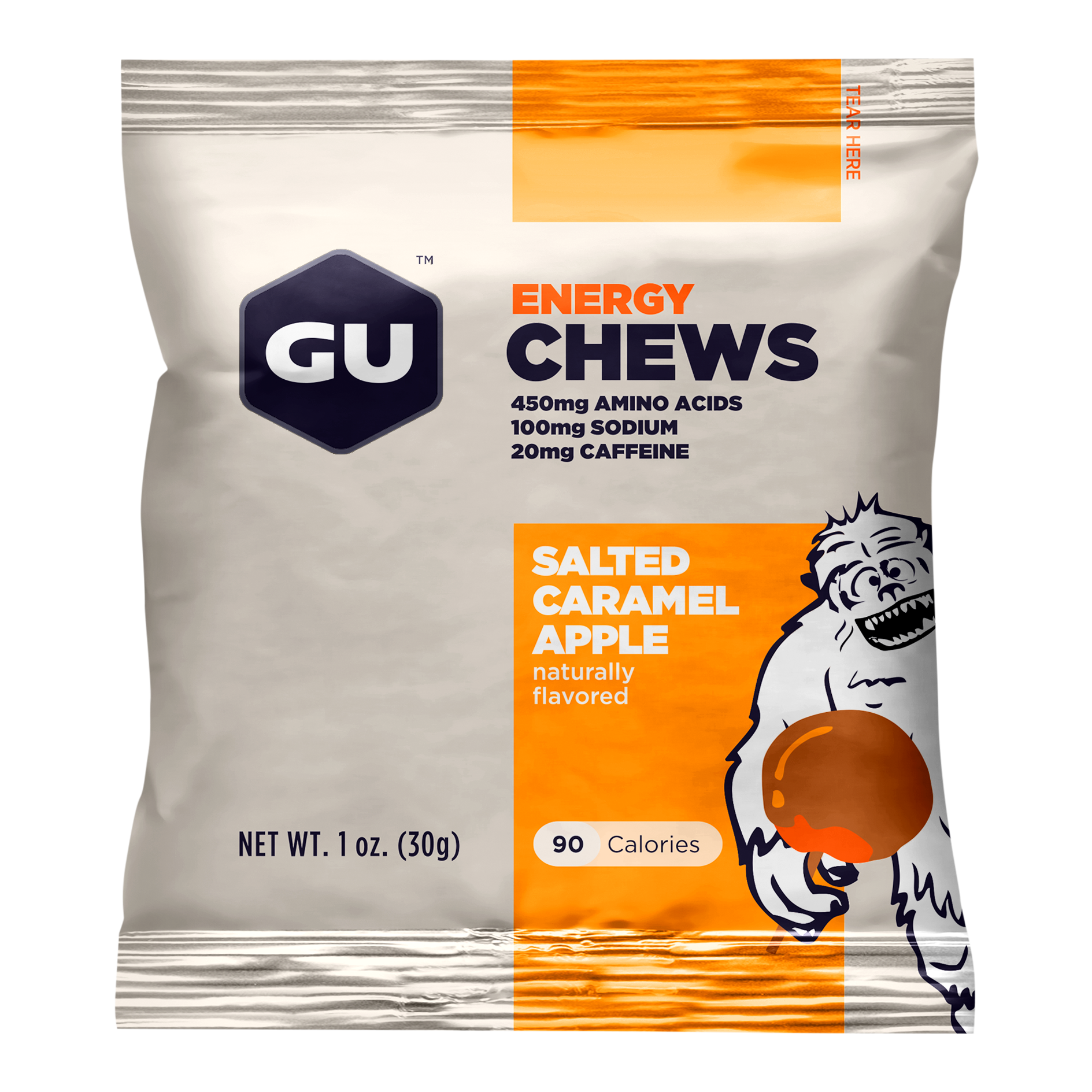 Energy Chews Box Of 24 $30.00 Created for daily training Box Of 24 and competition, GU Energy Chews pack energy-dense calories in a portable packet to help sustain energy demands of long duration activities. The 90-calorie packet contains carbohydrates to keep you fueled while delaying bonking by sparing your glycogen stores. Sodium, the primary electrolyte lost in sweat, aids in hydration by maintaining water balance. The branched-chain amino acids (leucine, valine, isoleucine) may reduce mental fatigue and decrease muscle damage.