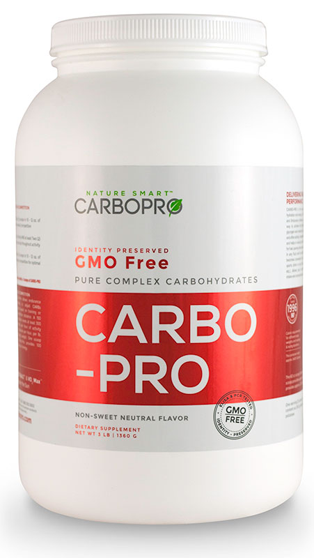 Carbo Pro GMO-Free Identity Preserved. GLUTEN FREE. Contains NO preservatives, color, dairy, soy, sweeteners or yeast. Premium fuel, non-sweet (plain flavor) pure complex carbs, provides safe, clean, efficient calories for any exercise activity. Consume BEFORE, DURING, and AFTER, for energy, endurance, recovery; any time, any where, for ANY sport, ALL sports. Non-sweet, (plain flavor) NO preservatives, color, dairy, soy, sweeteners or yeast.