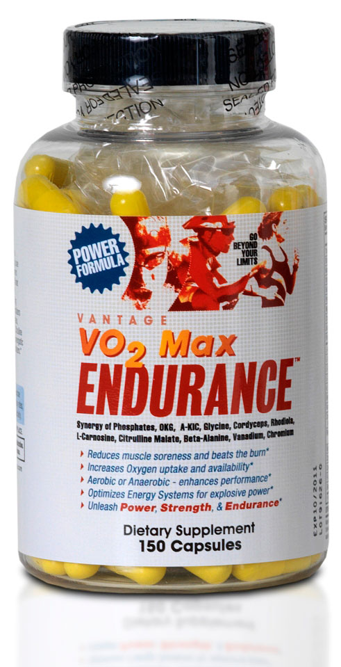 Vo2 Max Endurance Phosphate-Electroyltes, key Aminos, metabolites, and Adaptogens make it a Powerful Ergogenic Aid - For Endurance, Power, and Strength. Use it regularly to Optimize the ATP/CP, lactic acid and anaerobic energy systems; Extend endurance; Reduce accumulation of ammonia and other metabolic wastes; Increase oxygen availability by 12%; Increase maximal power output by 17%; Buffer lactic acid build-up; Elevate anaerobic threshold; To beat the Burn and prevent (DOMS) Delayed Onset of Muscle Soreness Perfect for phosphate loading. How to use VO2 Max Endurance? As a dietary supplement - take FOUR to FIVE capsules 30 minutes to 45 minutes before exercise activity. During Activity, (long training rides/runs or races)take TWO to THREE capsules of VANTAGE per hour of activity. For PHOSPHATE LOADING, for FOUR to FIVE days leading up to the race, take FOUR capsules of VO2 Max after breakfast -OR- lunch, each day 5 capsules of VO2Max + 2 capsules of MOTIVATOR = ROCKET FUEL