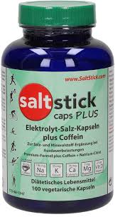  Salt Stick Plus Buffered Electrolyte Salts used to reduce heat stress, reduce muscle cramping and maintain electrolyte levels, Saltstick Caps Plus have been used by World Champions and are ideal for athletes, outdoor workers or for use in hot conditions, Each capsule contains: 190 mg sodium, 53 mg potassium, 14 mg calcium, 7 mg magnesium, 30 mg, caffeine, as well as 100 IU Vitamin D to help the body absorb and utilize calcium, Also great for effective rehydration during international travel, hiking, and effects of alcohol and unfamiliar foods Contains 30 mg caffeine per capsule as a legal ergogenic boost, as well as 810 mg sodium citrate that helps soothe the stomach and provides absorbable sodium
