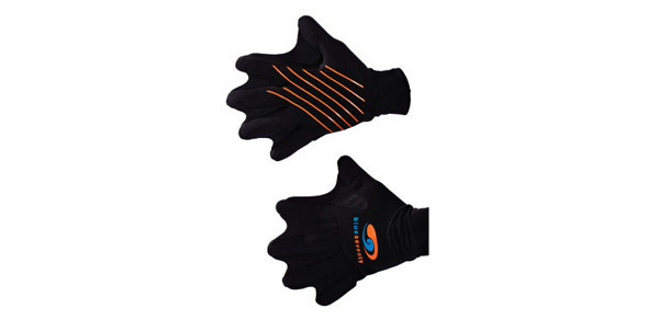 Webbed Swim Gloves Price $30 Our Webbed Swim Glove have been improved with a longer cuff to limit water entry and increase warmth around the wrists. A great open water training tool, webbed fingers add increased resistance and make a great alternative to the traditional hand paddles for pool training. Form fitting neoprene helps insulate against the cold. Available in 2 sizes. 