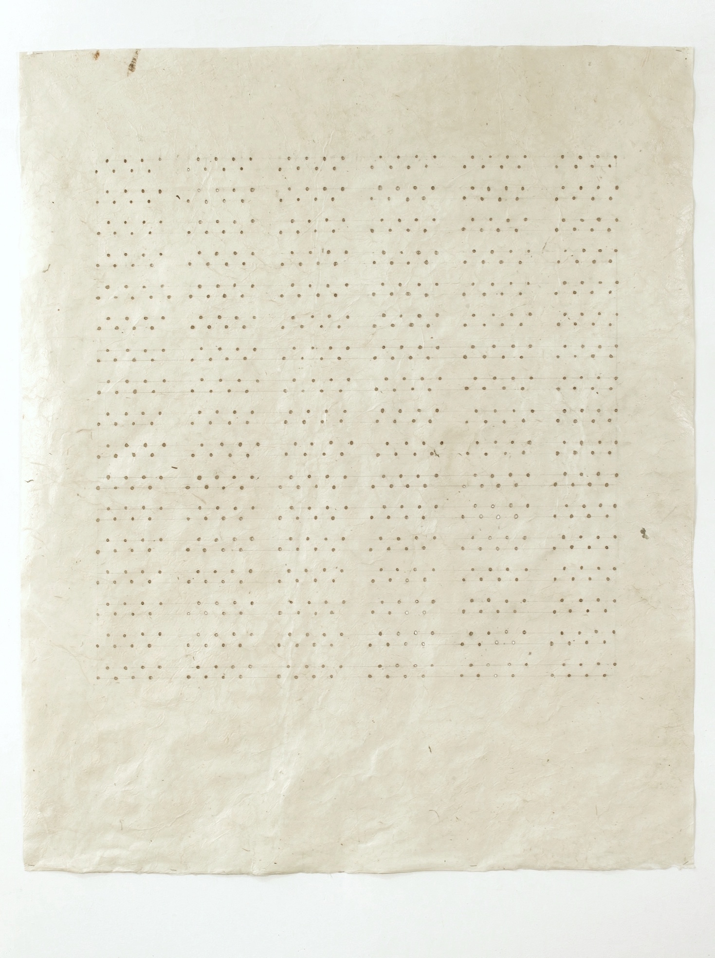 Marking Time, 2016, pencil and sunlight (with magnifying glass) on Nepalese paper, 58" x 48"