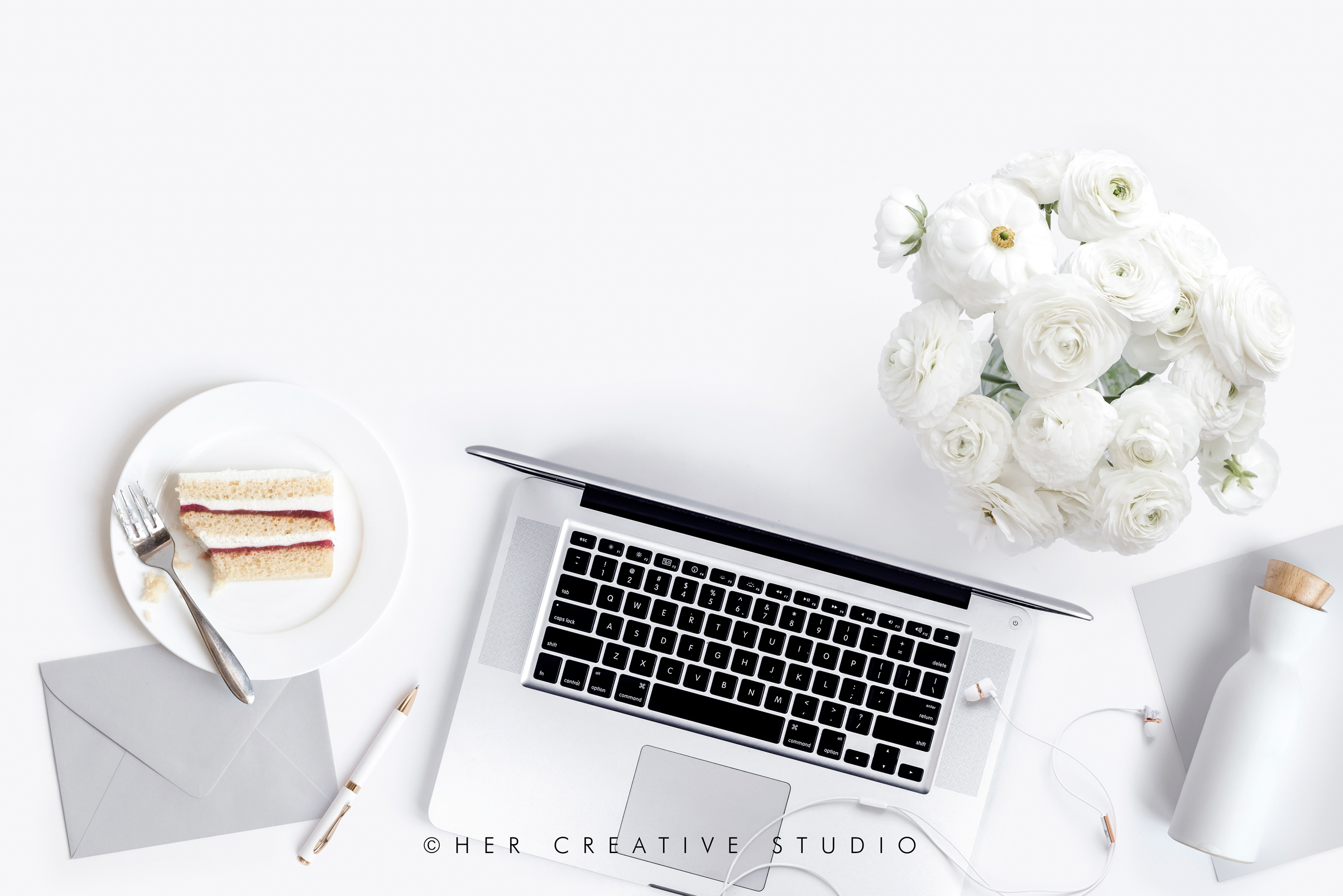 White Grey Desktop Flatlay Her Creative Studio