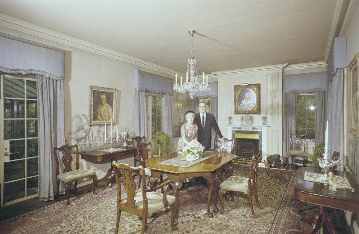 Allen and Mrs. Clowes in their dining room