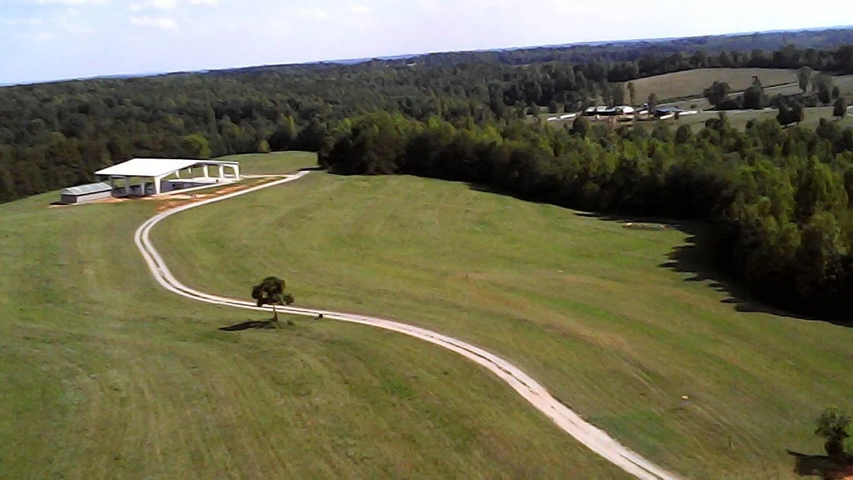 Arial view of Great Meadow and Pavilion