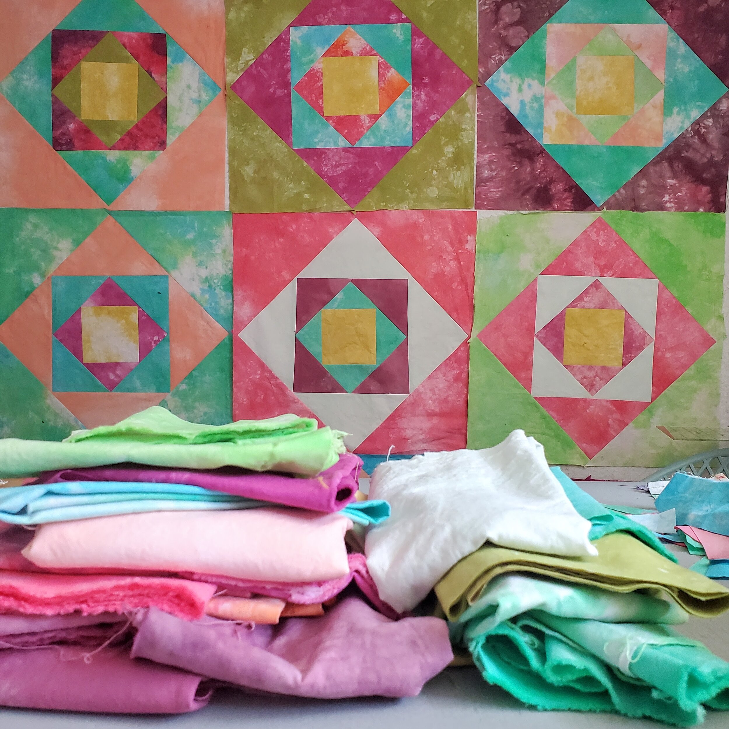 Improv Square in a Square with Hand Dyed Fabrics