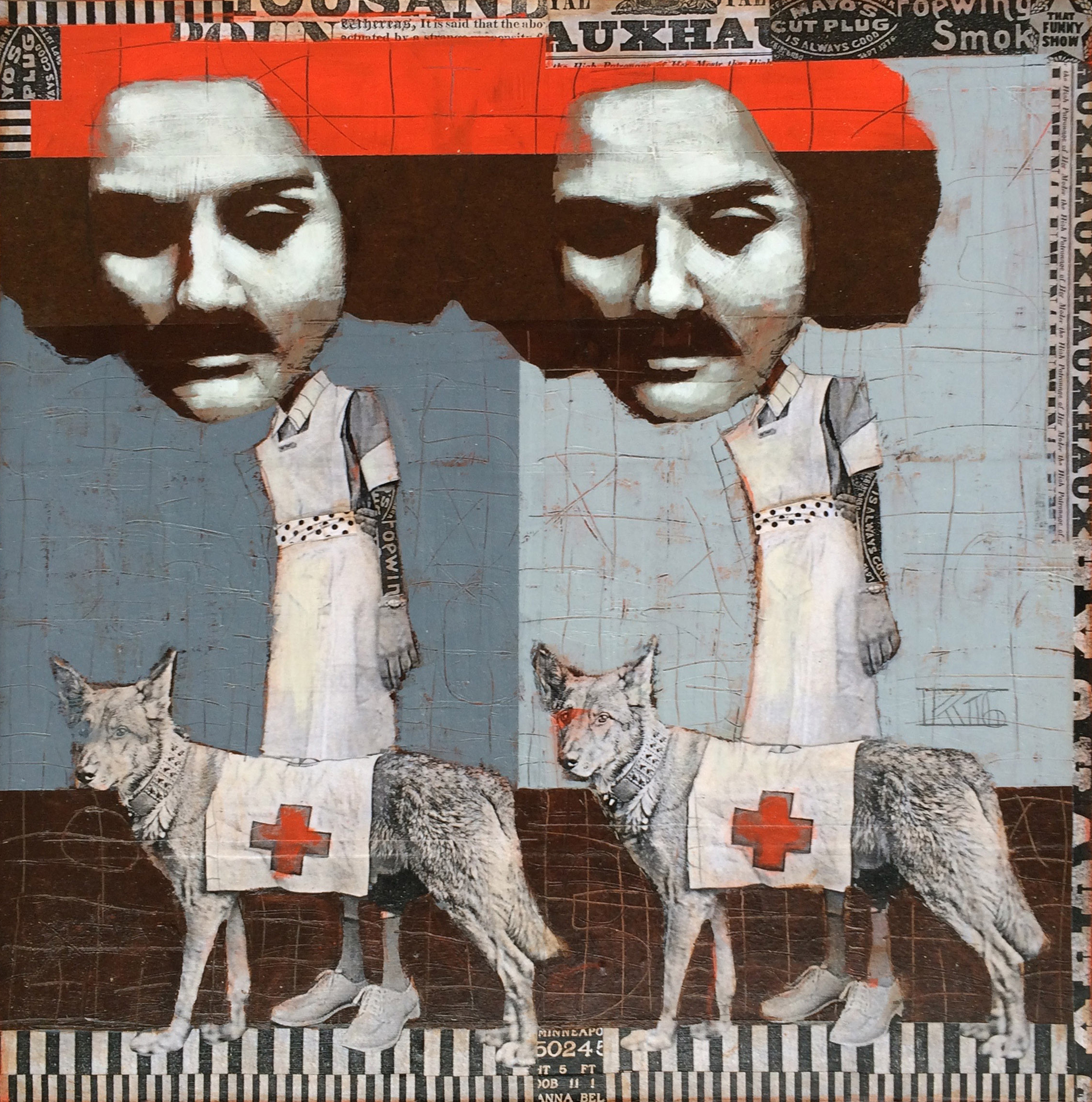 "Red Cross Dogs", 18" x 18"
