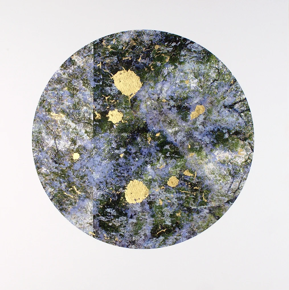 . Karuva , 2017. Photo digital collage, archival ink on rag, birch panel, gold leaf. 12 x 12 " VE 2 of 5 
