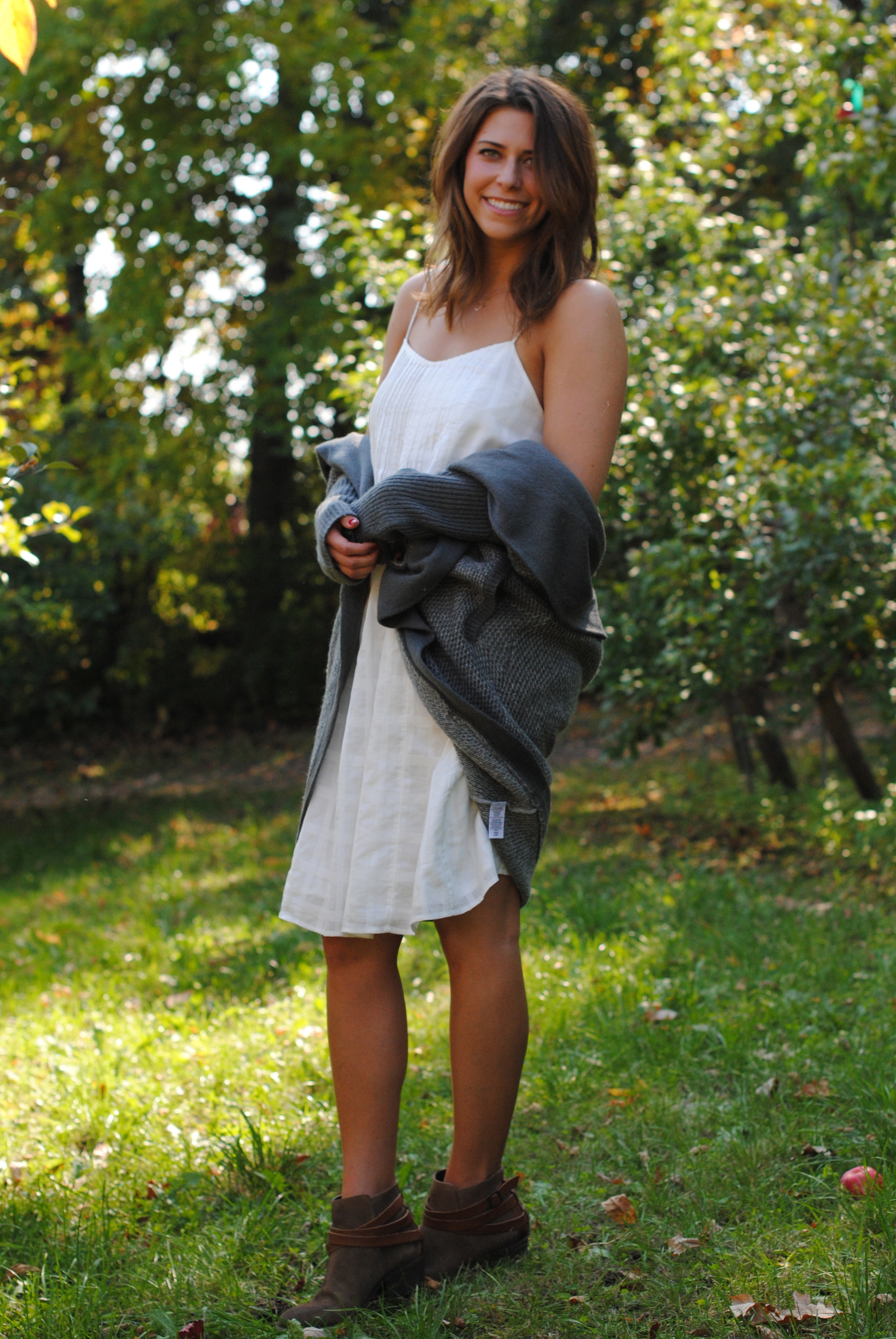 J.Crew sundress Oversized sweater (sold out), alternative here H by Hudson booties By Boe linked necklace
