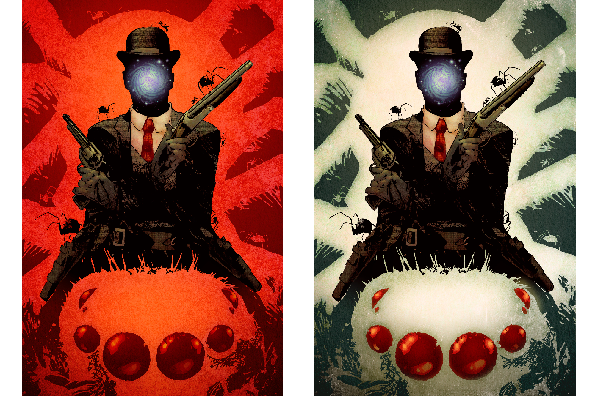 Interior art made use of the contrast of a cool color range for environments and warm colors reserved for figures to produce quickly readable silhouettes and add energy to sudden moments of action or heightened emotions.