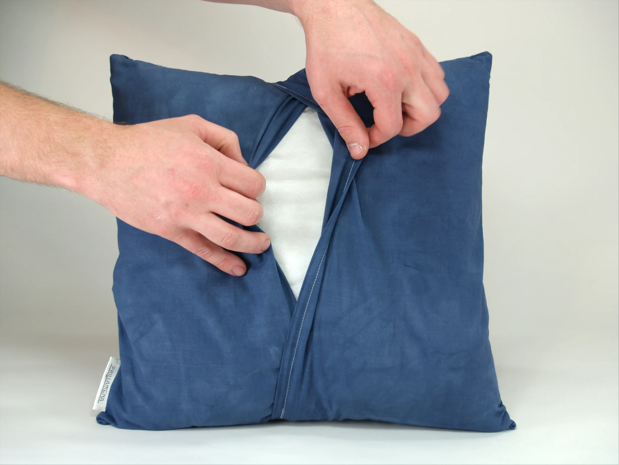 This is an example of the overlapping flaps on the backs of our throw pillows