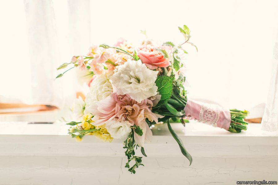 Overflowing Pink, yellows and mint Bouquet