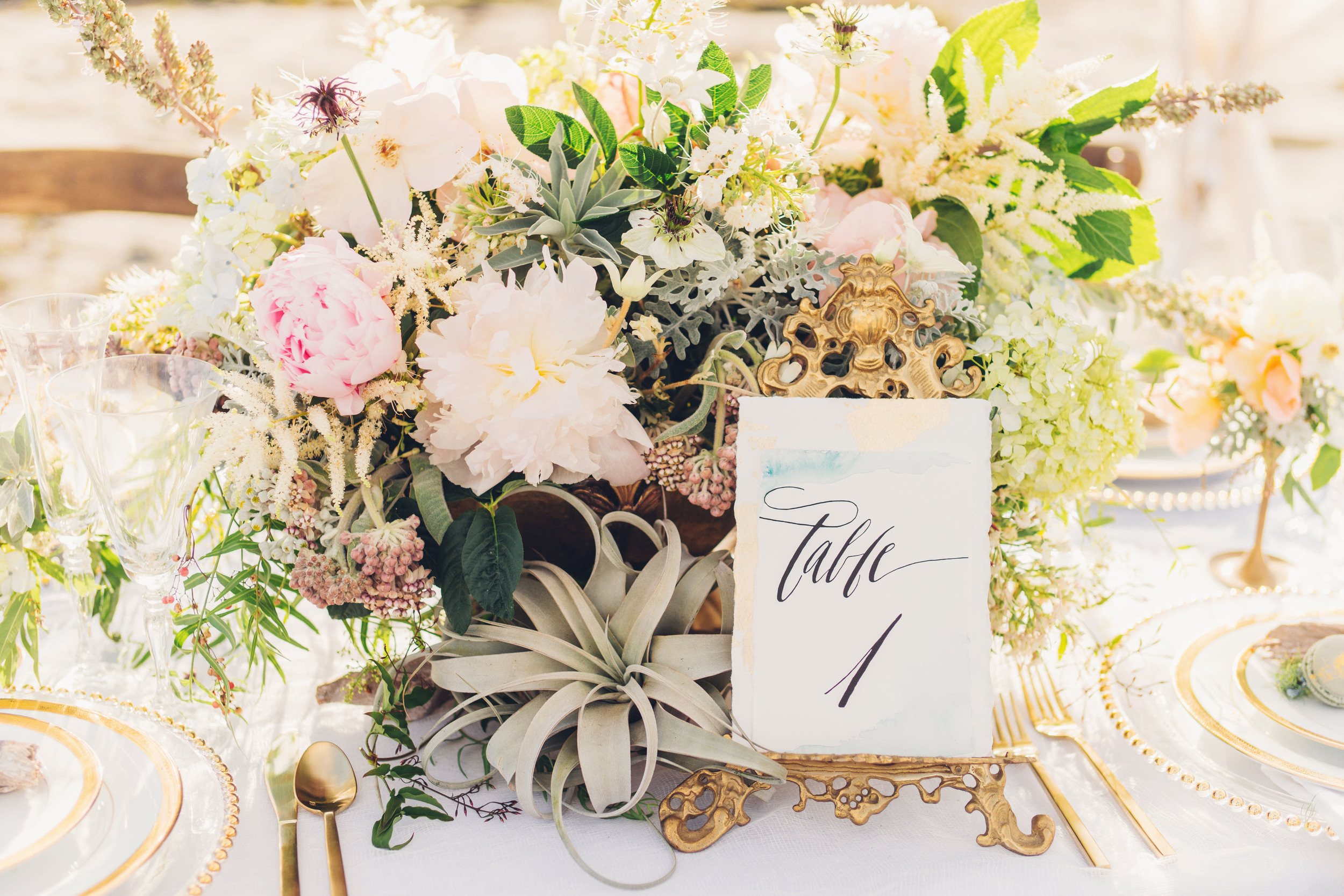 Beach, Ocean inspired wedding centerpiece with Peonies