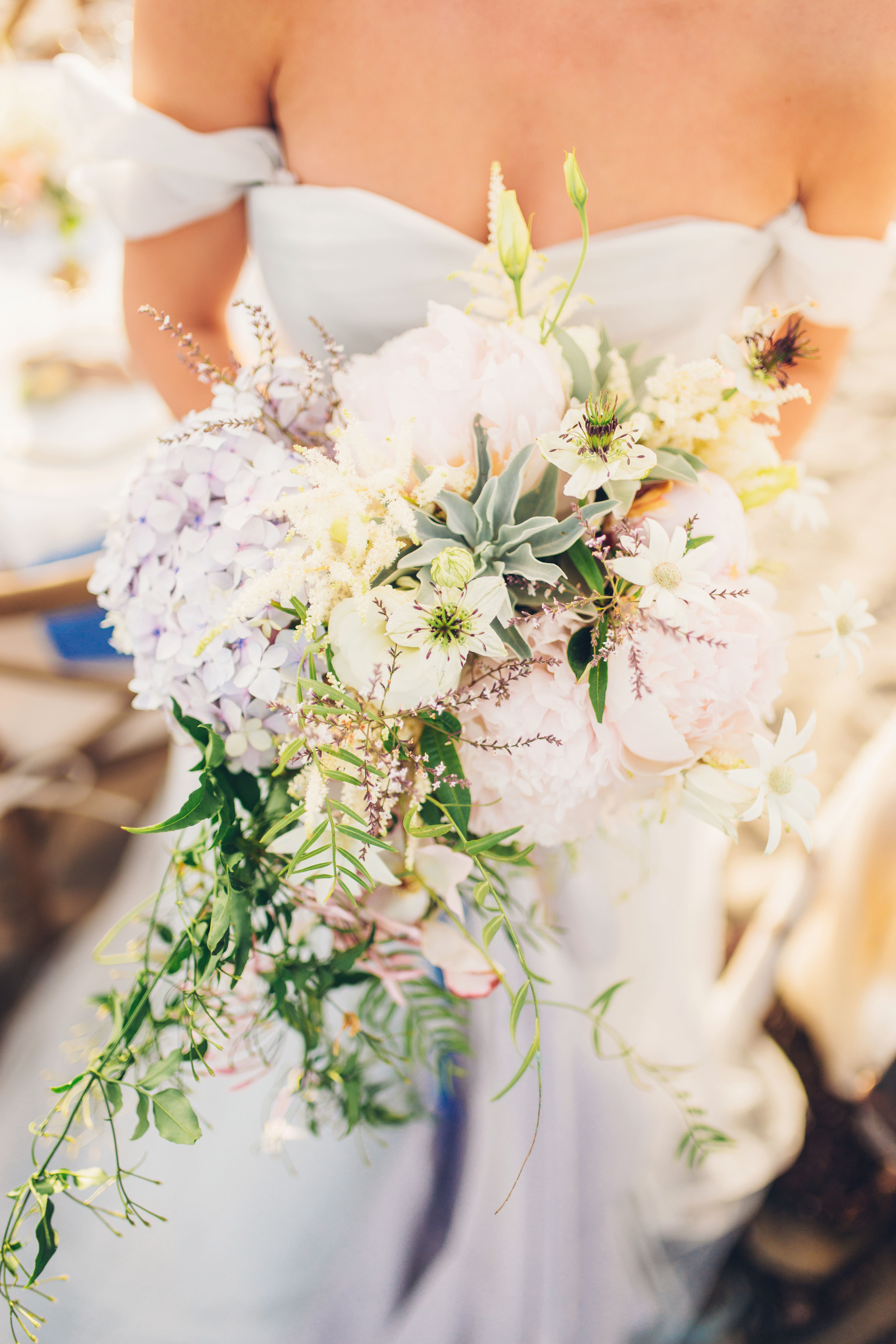 Overflowing bouquet of Peonies, Hydrangeas, and Jasmine