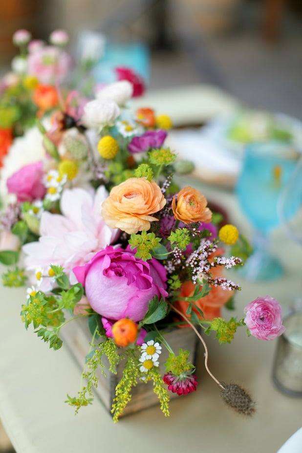 Garden Roses, Dahlias, Ranuculus Wedding Table Arrangement