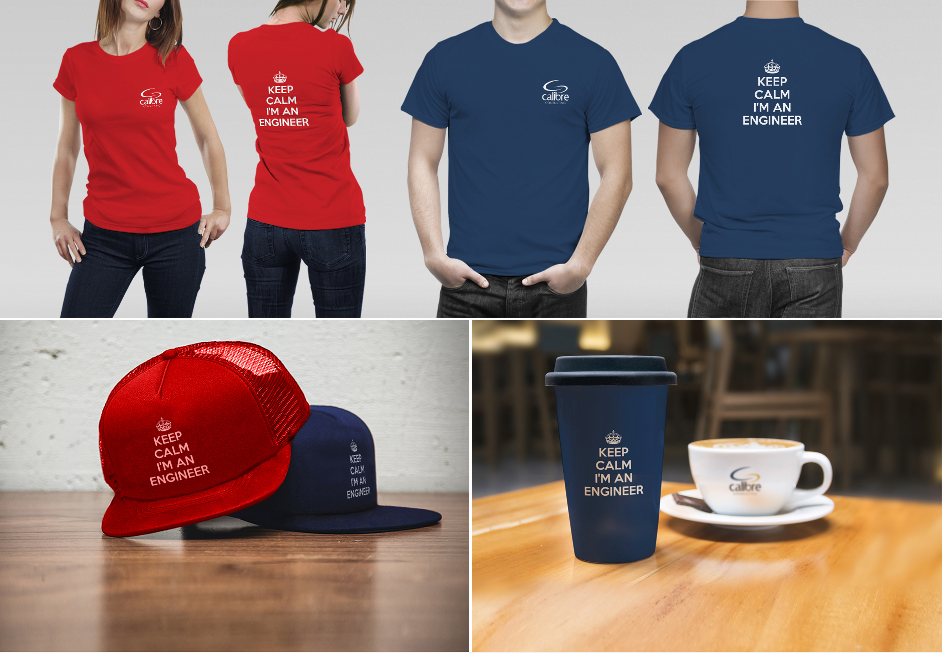 CLIENT: Calibre Consulting PROJECT: 'Keep calm I'm an engineer' campaign merchandise