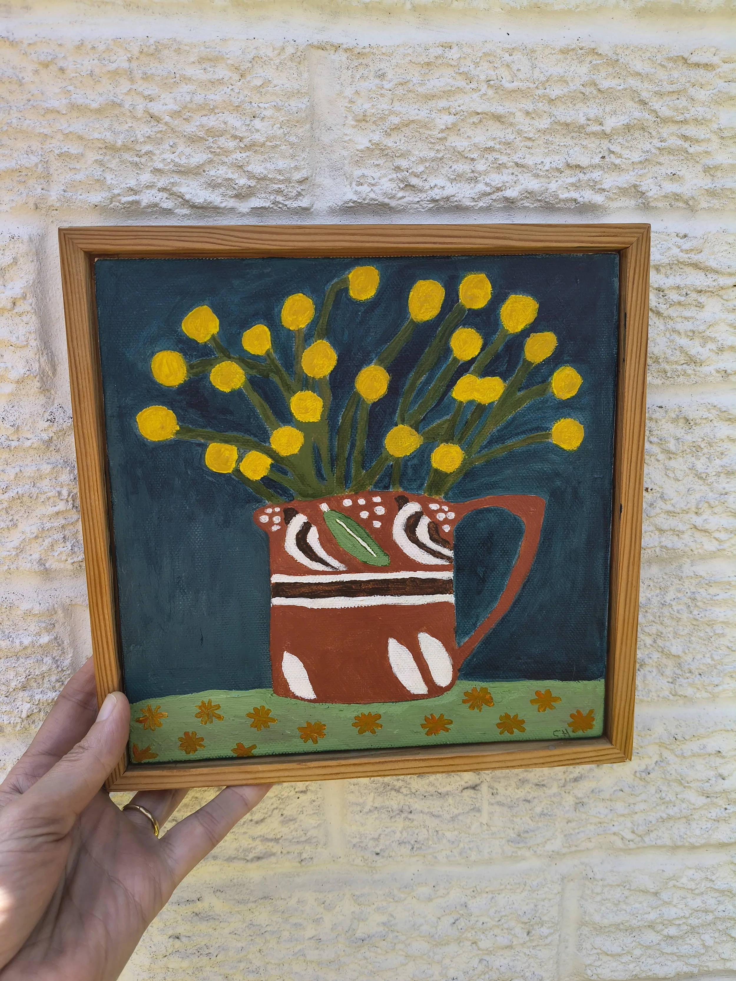 Billy Buttons- Framed Original Acrylic Painting