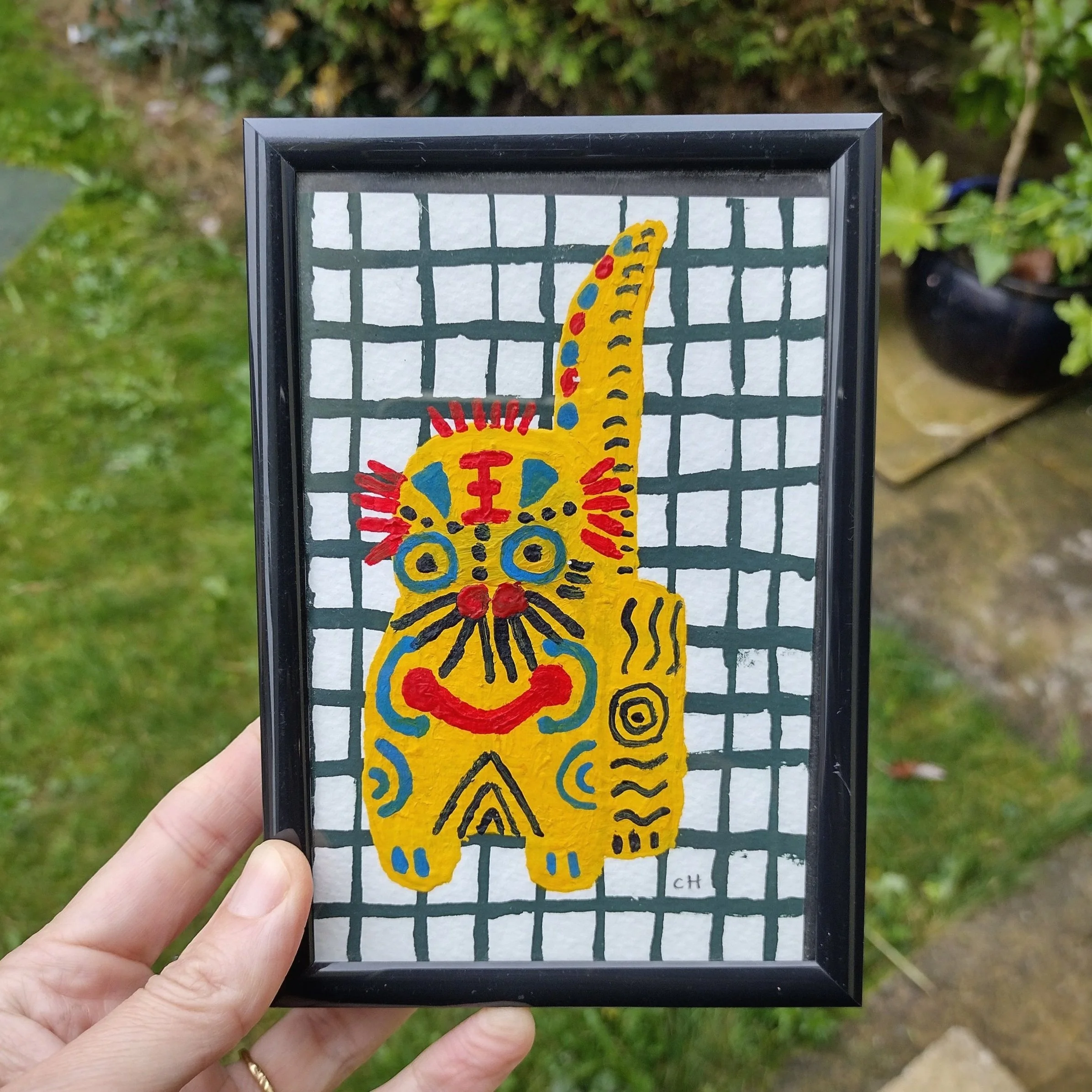 Folk Dragon - Framed Original Acrylic Painting