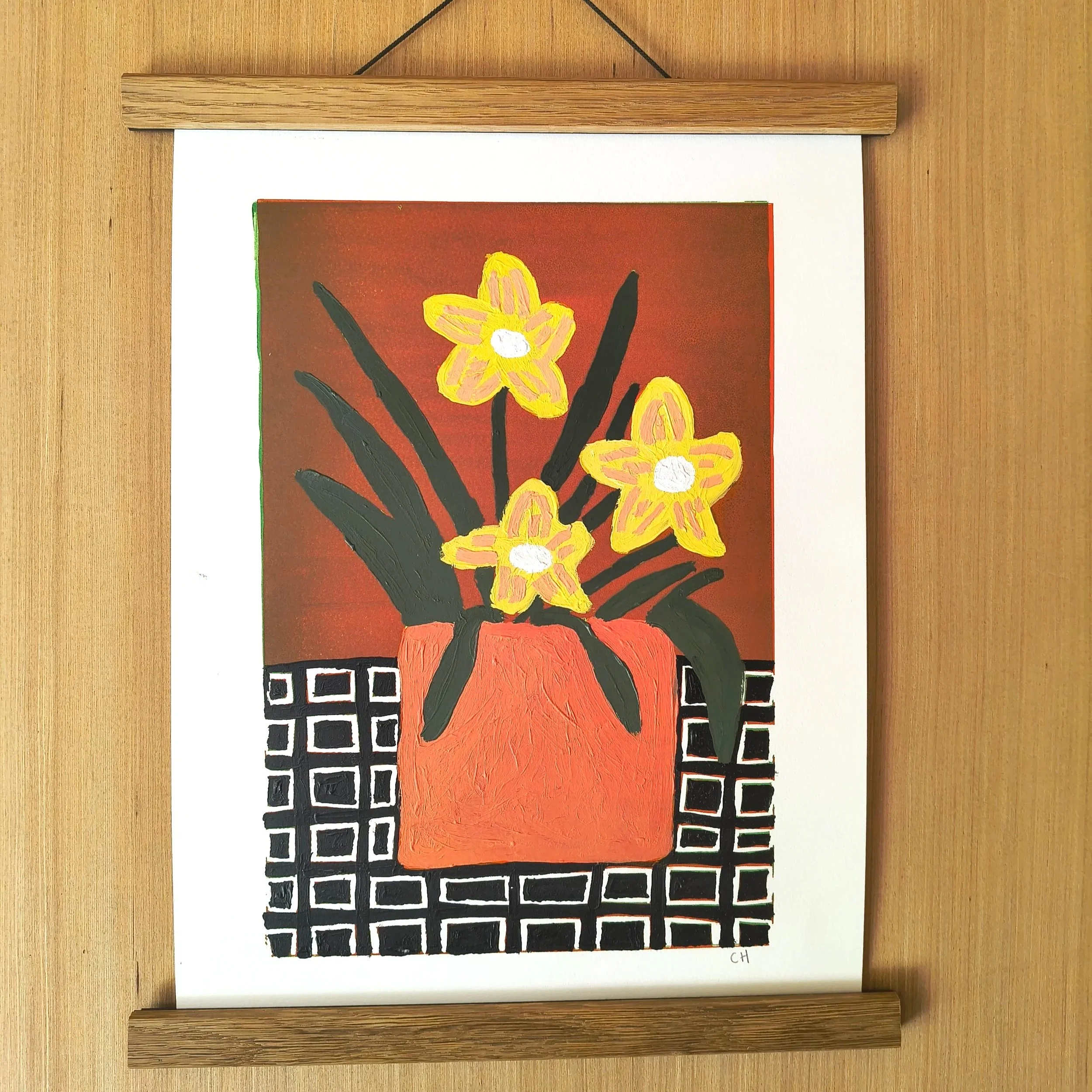 Yellow Retro Flowers - Mono Print & Painting