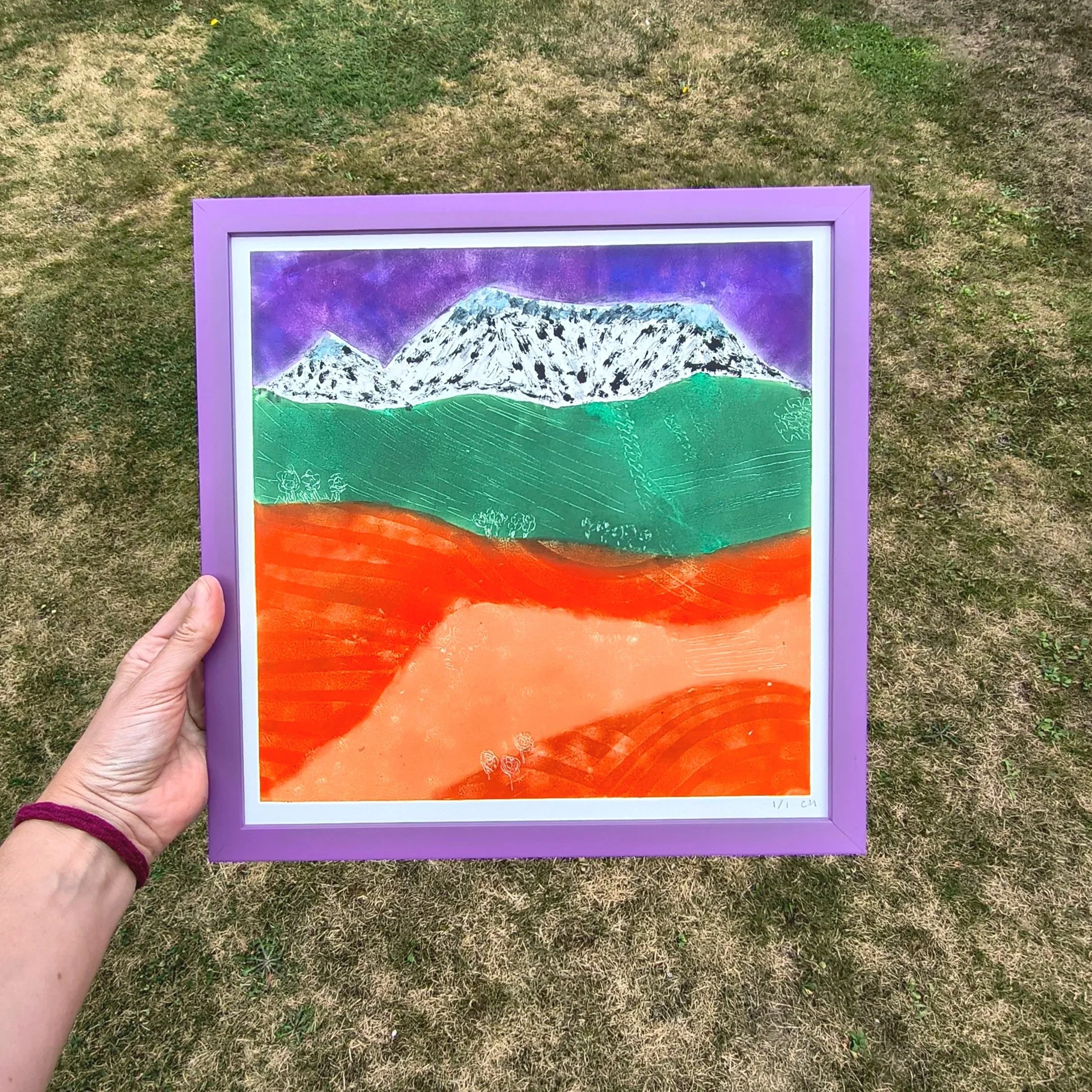 Purple Mountains Mono Print by Chloe Harrison