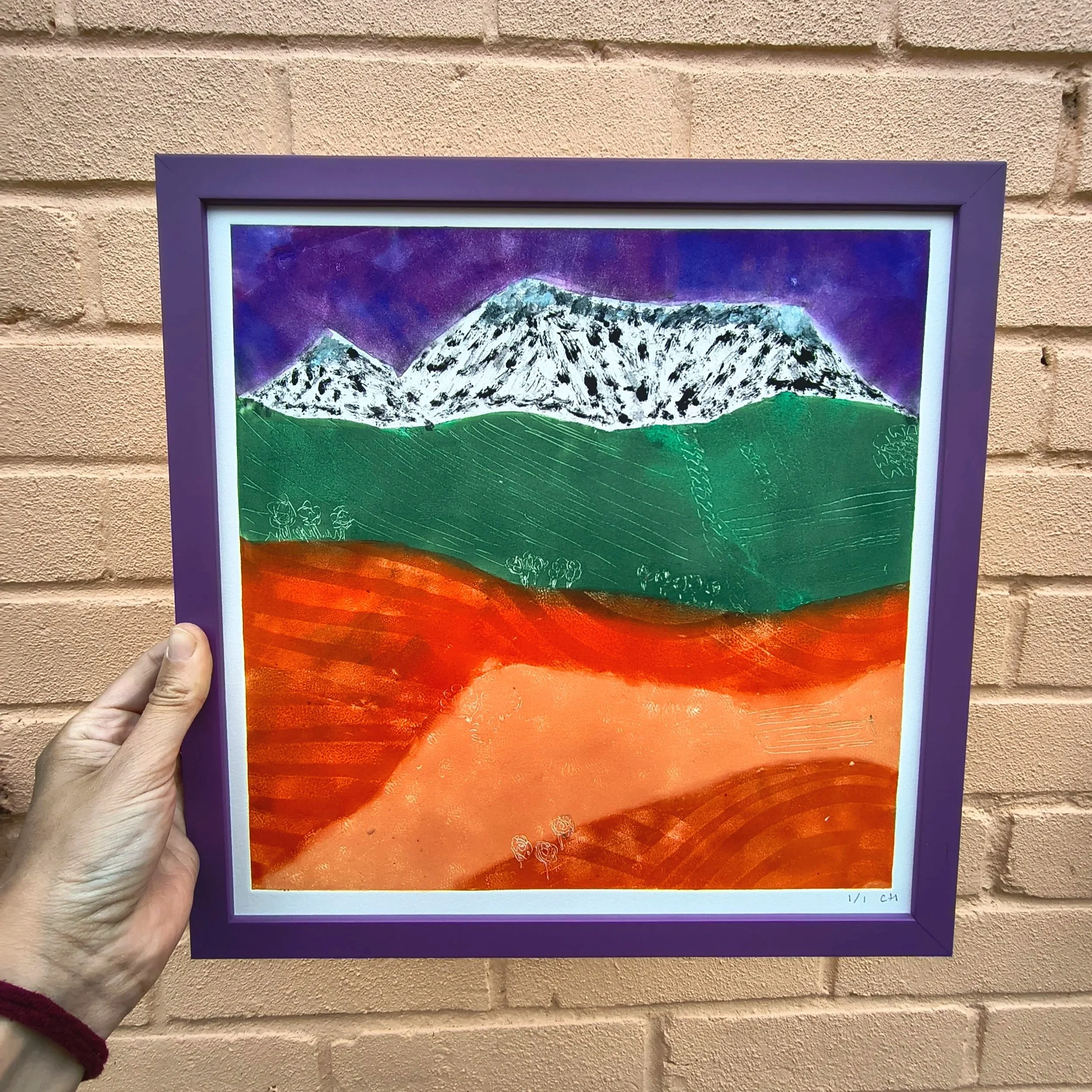 Purple Mountains landscape Mono Print