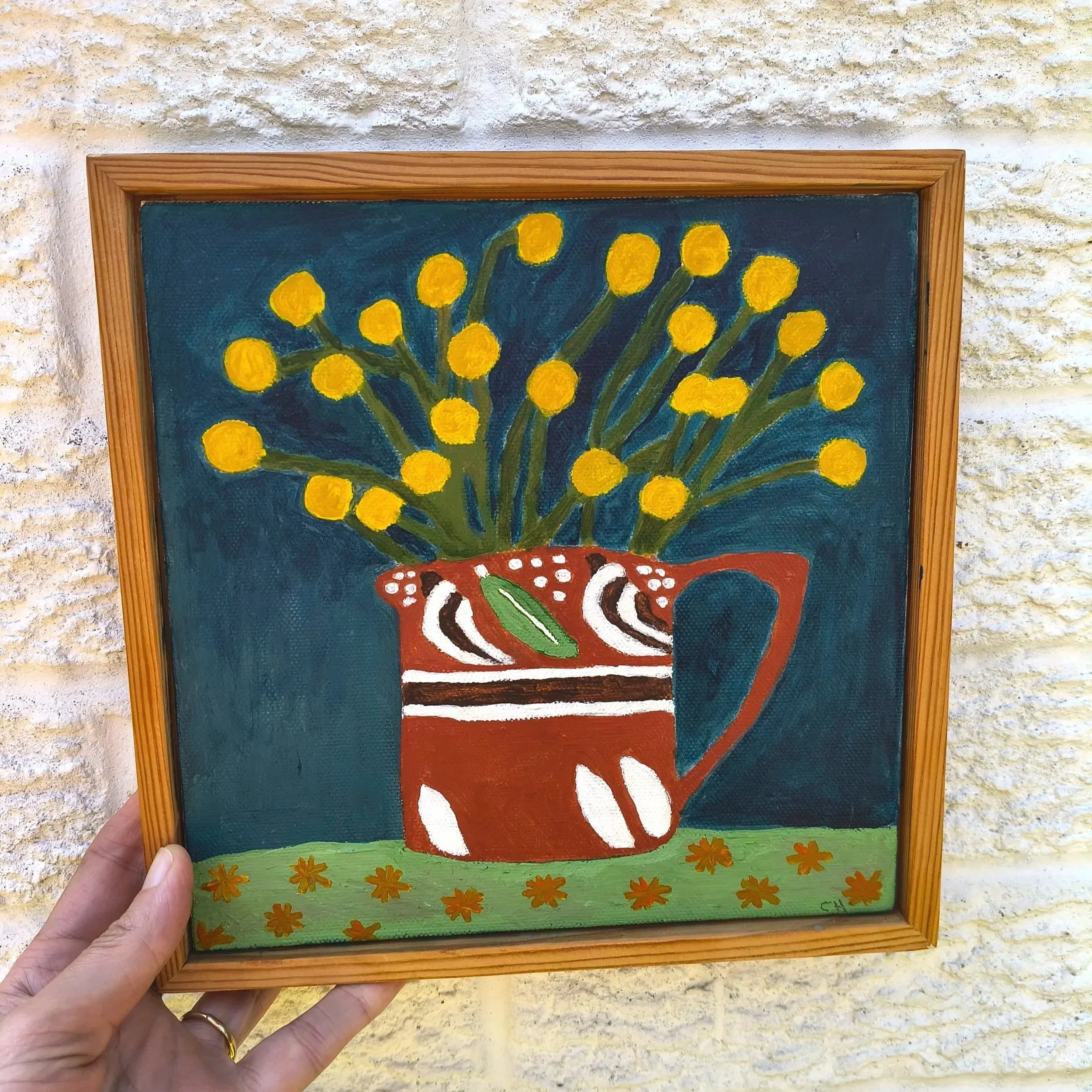 Billy Buttons- Framed Original Acrylic Painting