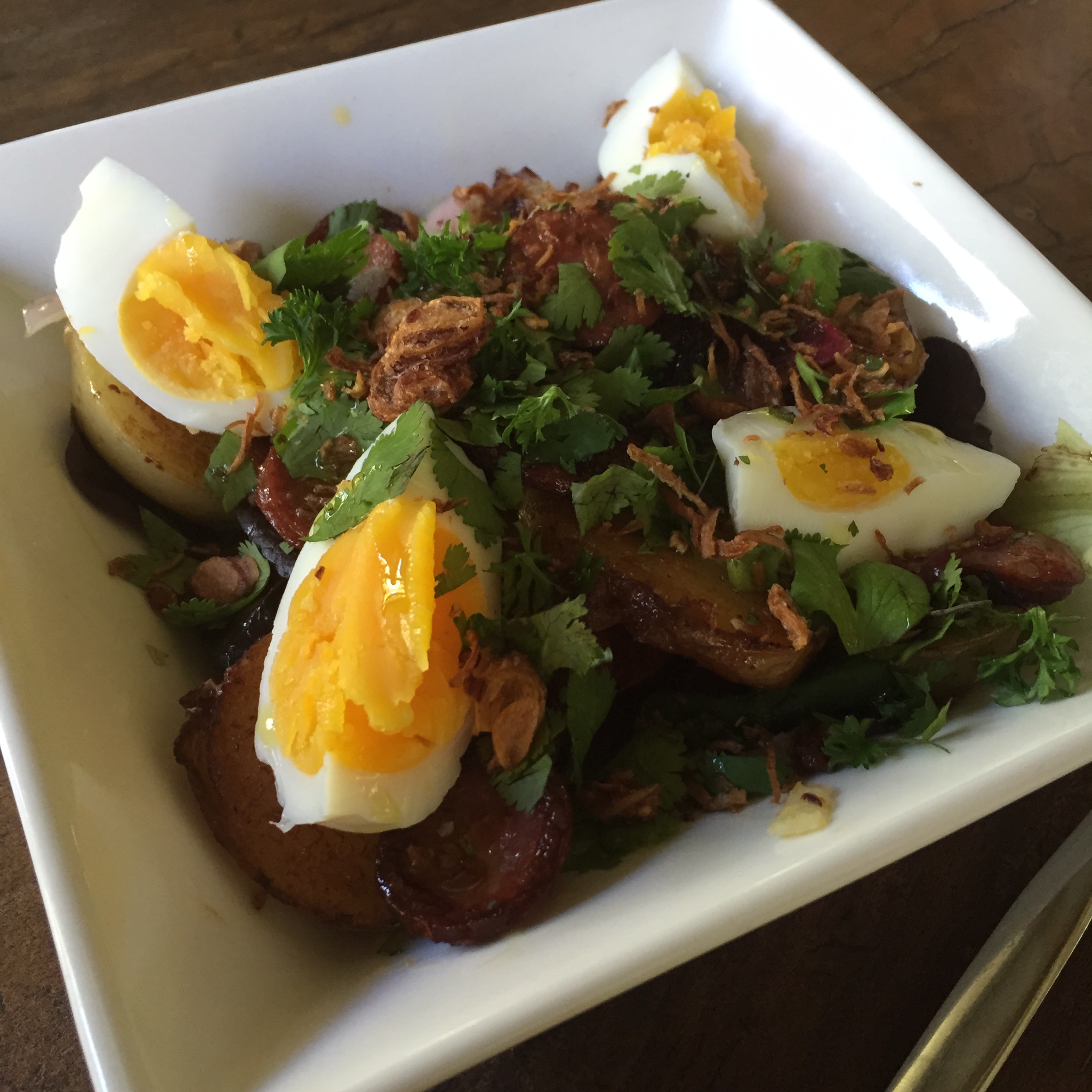 Delicious potato and chorizo salad at River Rock Cafe 