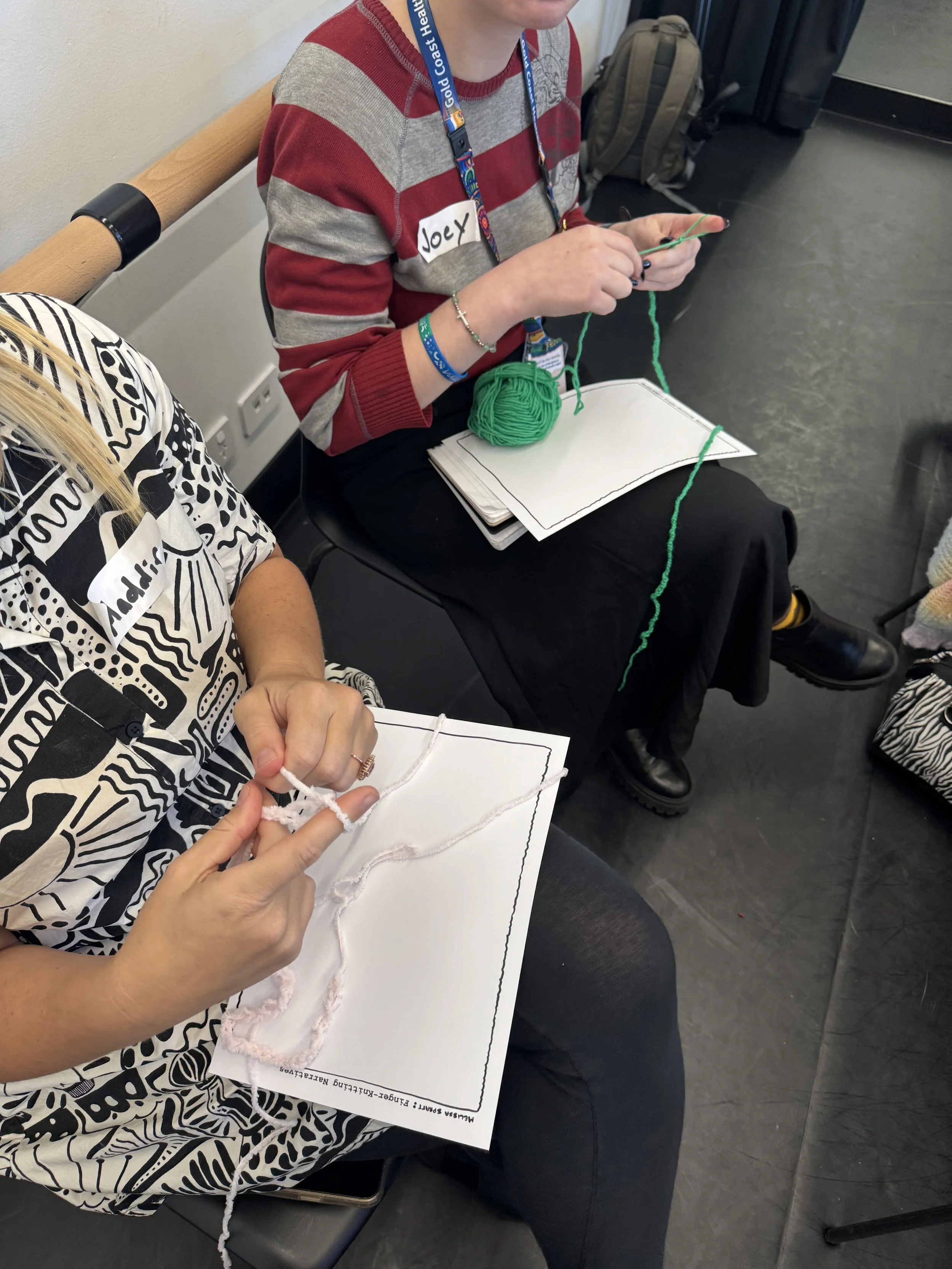 'Knitting Narratives' workshop for people with persistent pain through C.A.R.E. 'Creative Arts to Reconnect and Explore' Creative Health Hub, Gold Coast Health