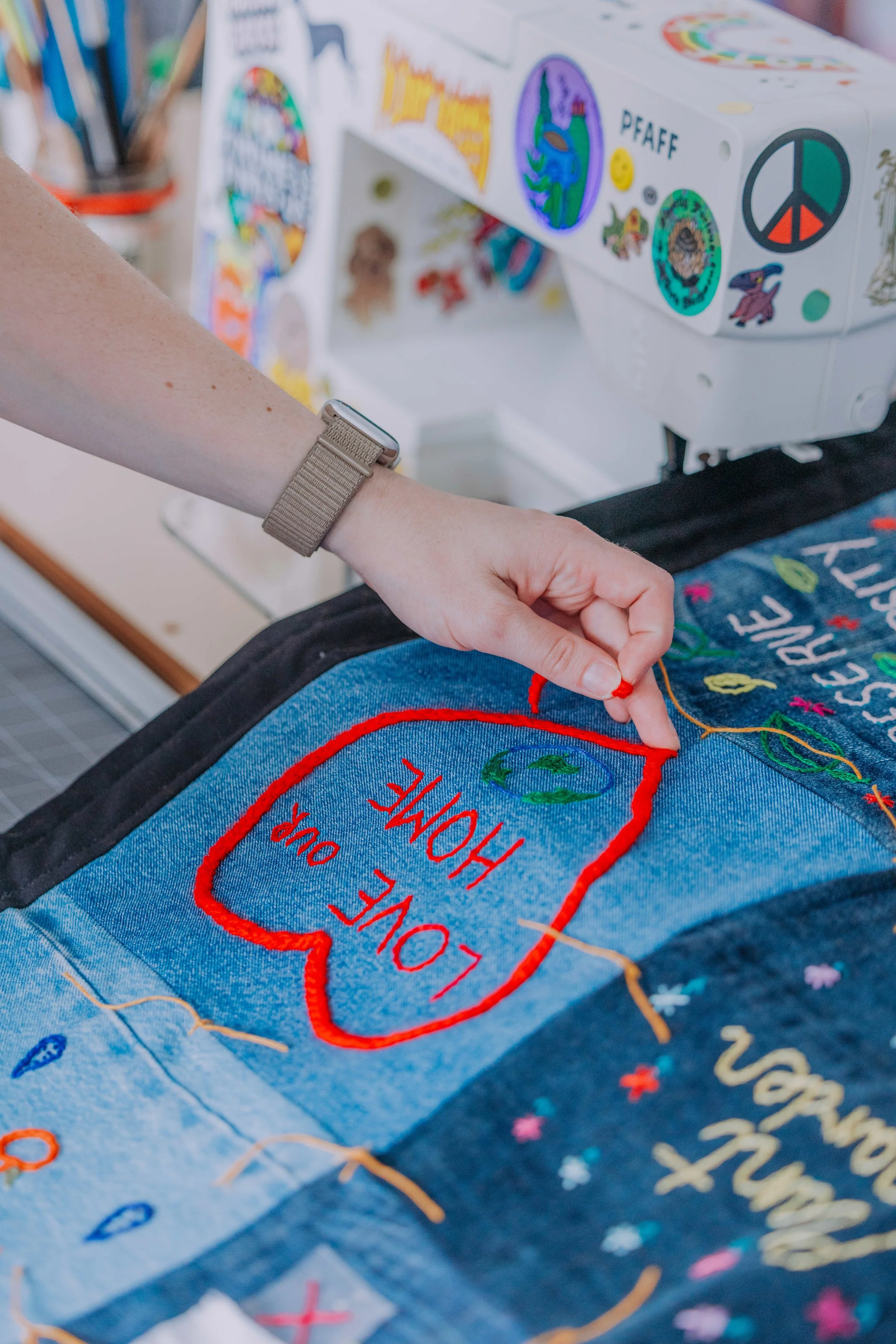 Tal Fitzpatrick and Melissa Spratt making 'Crafting for Climate: A Community Quilt' for CRS