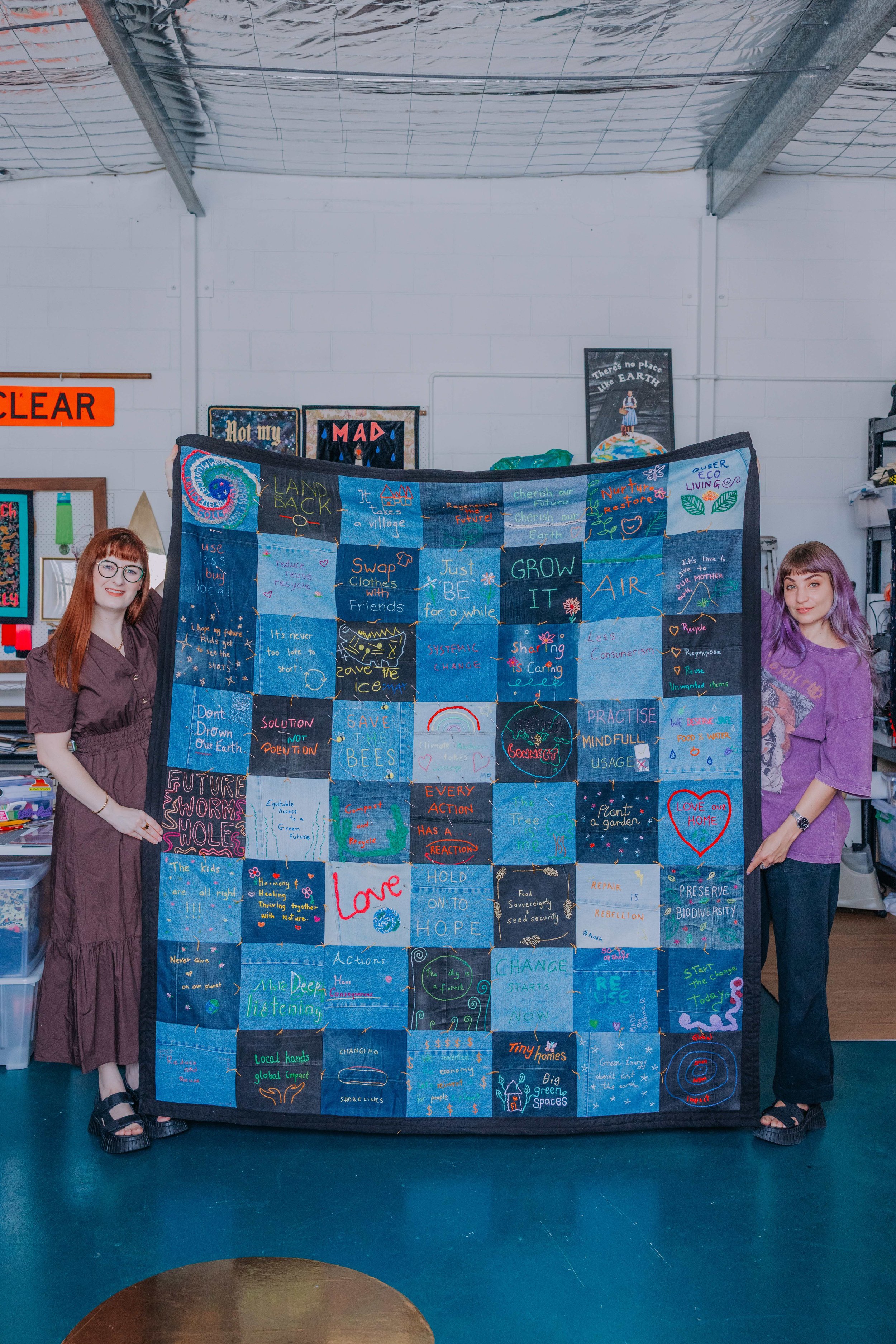 Tal Fitzpatrick and Melissa Spratt making 'Crafting for Climate: A Community Quilt' for CRS