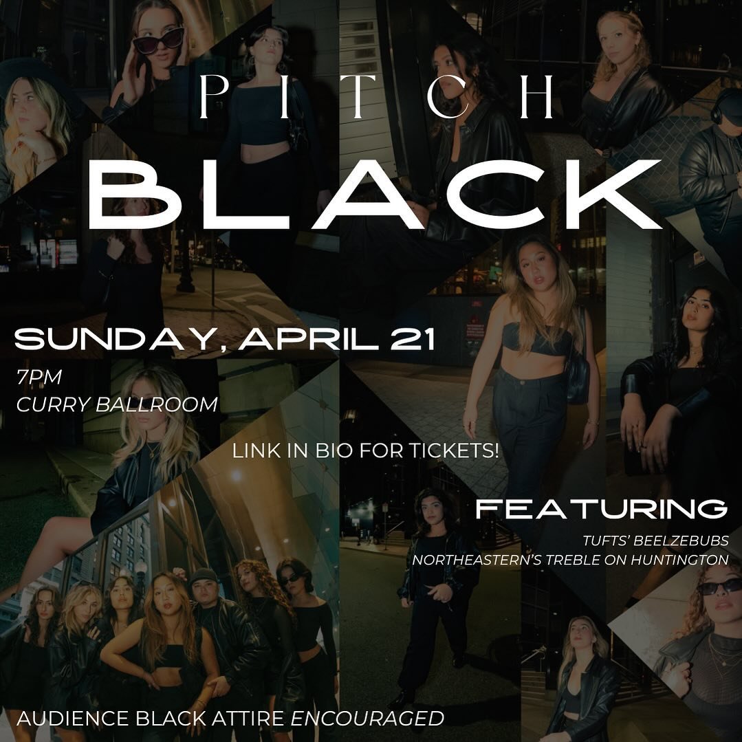 SAVE THE DATE! Our spring showcase, Pitch Black, is on Sunday, April 21st at 7PM in Curry Ballroom🖤

The event will feature exciting musical performances and a celebration for our graduating seniors!

Doors will open at 6:30PM and admission is FREE!