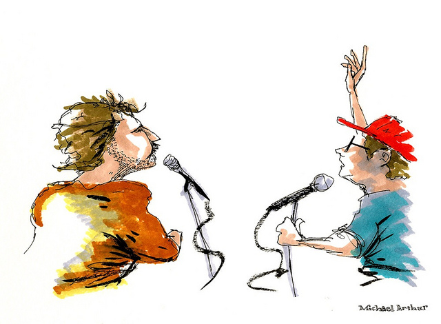 Ryan Miller (Guster) and Eric Johnson (Fruit Bats) rehearsing Tura Lura Lura in the studio for The Complete Last Waltz on Flickr.