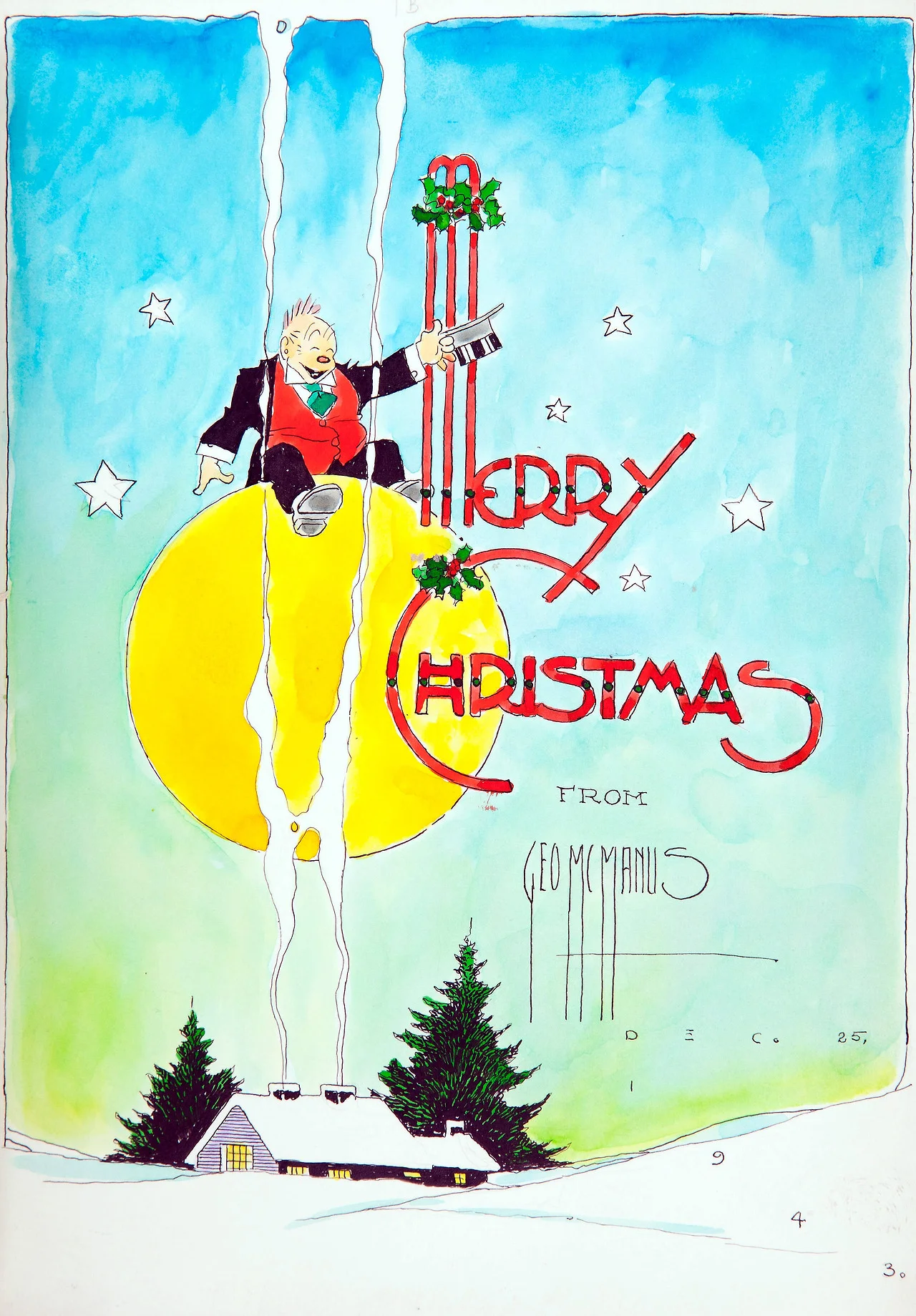 thebristolboard:

Original illustration by George McManus from William Randolph Hearst’s Christmas greeting book, 1943.