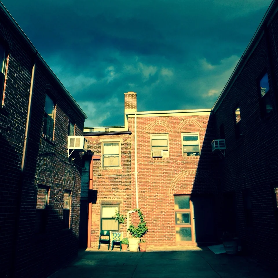 The Courtyard behind the studio. Sunny but cloudy, clear skies but raining, hot but cool; today was like an art history lesson.….