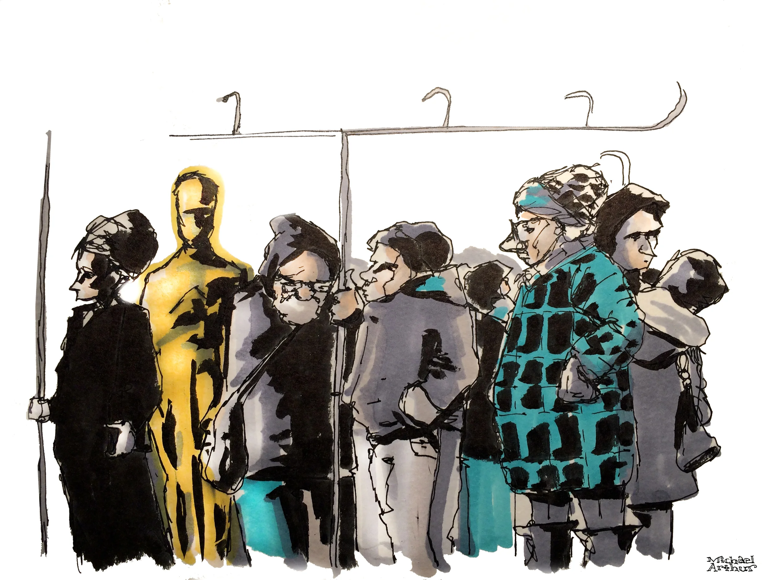 Started this drawing earlier today on the subway while running errands and finished it up at home on the red carpet while Laura made dinner. I think every nominee should take the subway to the Oscar Ceremony. If I run for president that will probably be my platform. I don't expect my campaign to do too well.