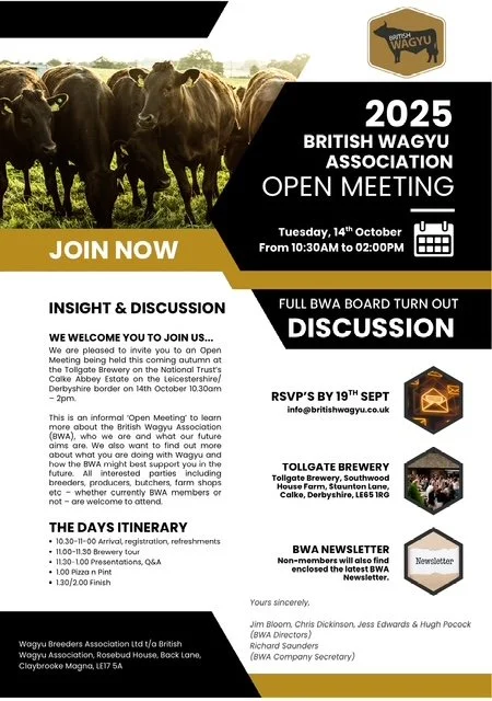 BRITISH WAGYU OPEN MEETING 14 OCTOBER - RSVP BY 19/09