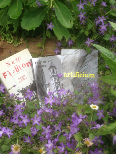 Three of my 'books' surrounded by early summer flowers.