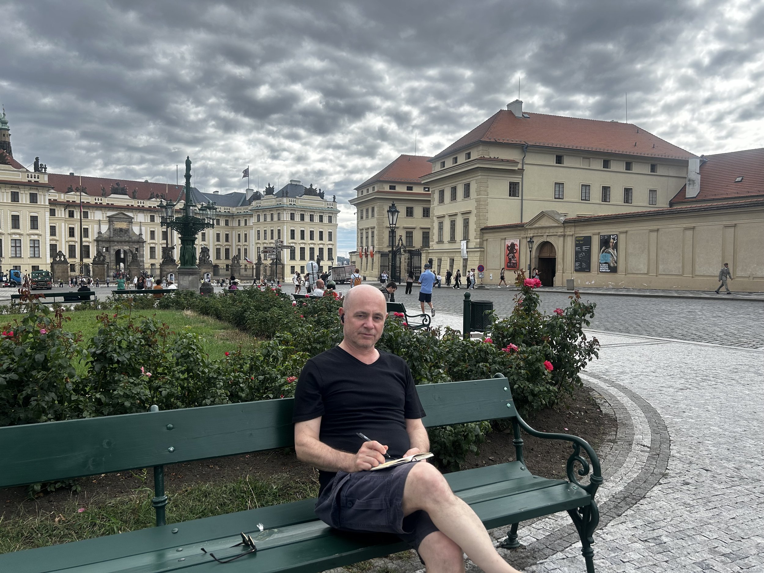 A writer outside Prague Castle Sept 2026