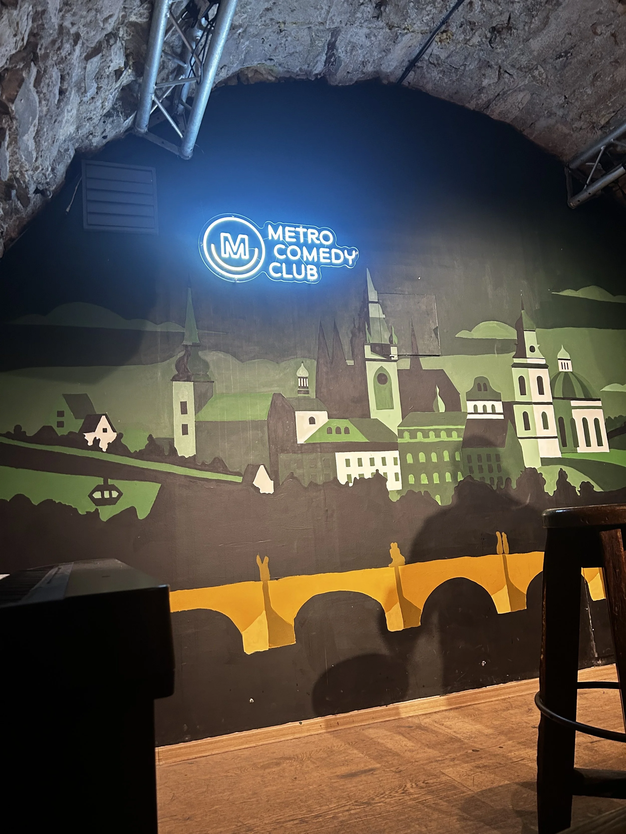 The stage at the Metro Comedy Club Prague