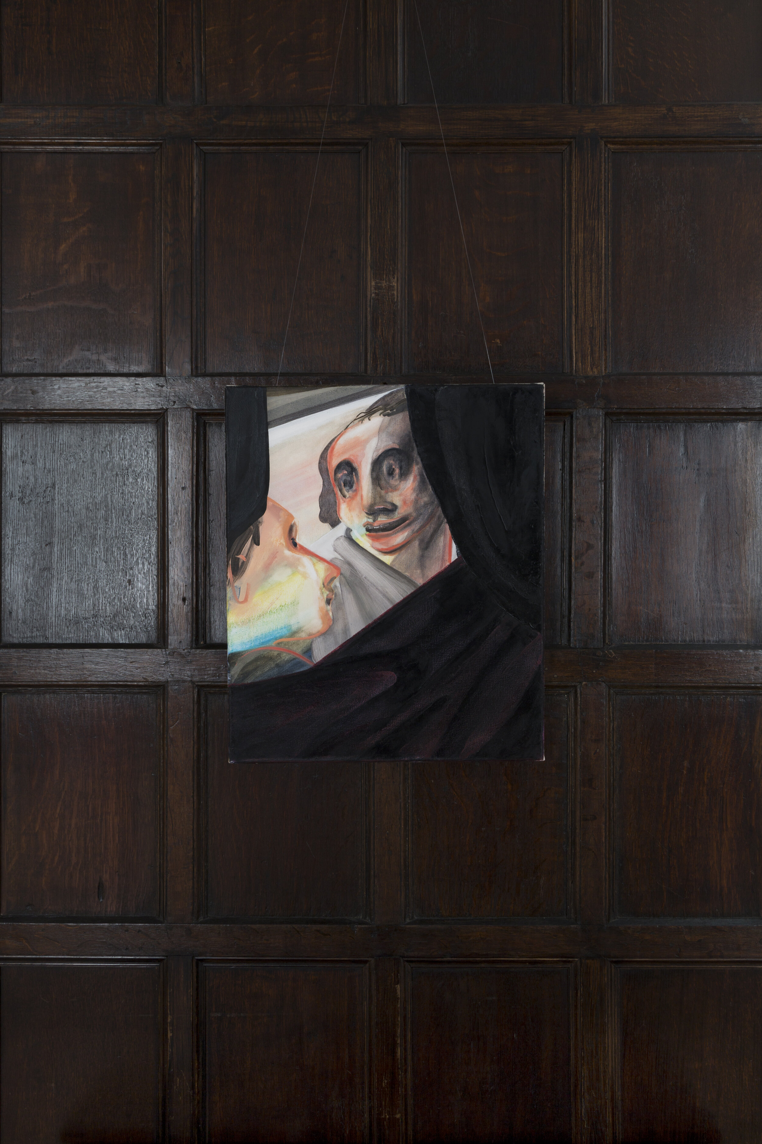  Responding to the layers of domestic and legendary in the house the paintings inhabited the dark, polished rooms with their own glowing imagery in strange and filmic compositions. The works were hung alongside the paintings of Mary Beale, a feminist