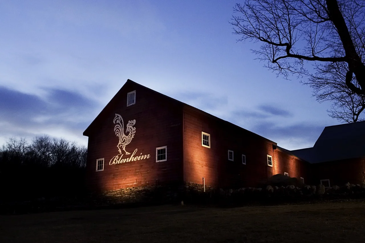 The farm features stunning exterior and interior lighting.