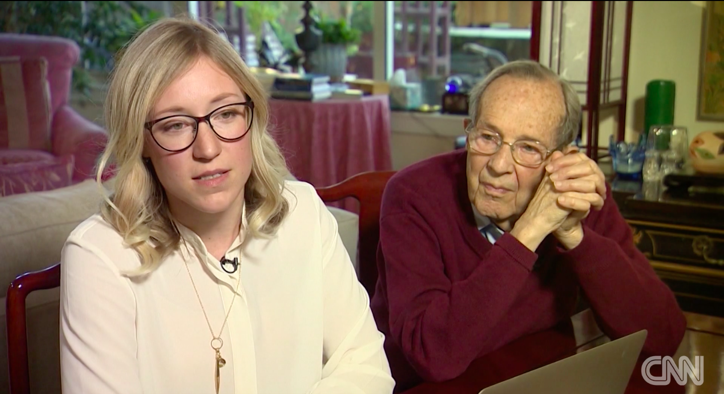 Bill Perry looks on as his granddaughter Lisa Perry speaks to CNN about the challenges of raising awareness about the nuclear threat to a generation that grew up after the Cold War